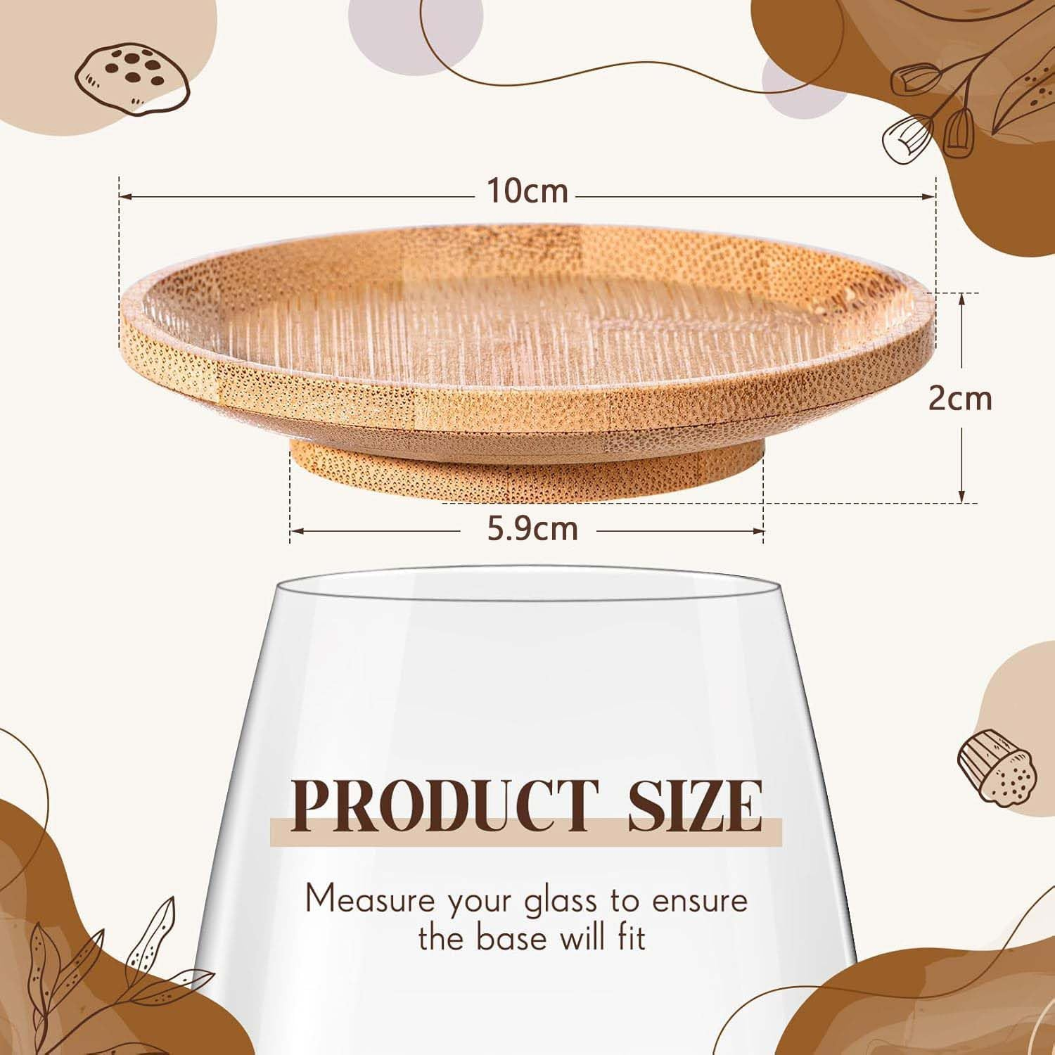 Cozioz 8-Piece 10 Cm Wine Glass Charcuterie Topper Set - Bamboo round Wine Glass Appetizer Plates for Dual Use at Family Gatherings, Bars, and Restaurants，Large image number 2