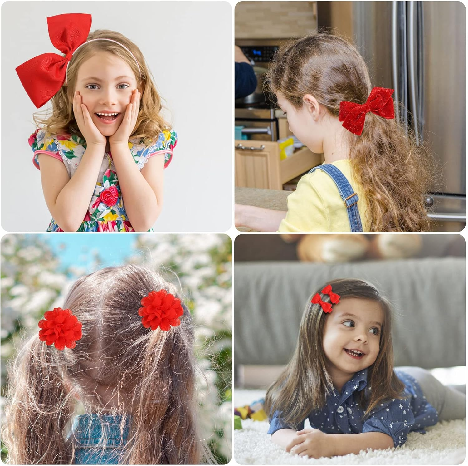 Bekecidi 23 PCS Girls School Hair Accessories Red Bow Hair Clips Elastic Hair Bands Bow Headband Ribbon Hair Barrettes Hair Accessories for Toddlers Kids Christmas Birthday Gift - Red image number 3