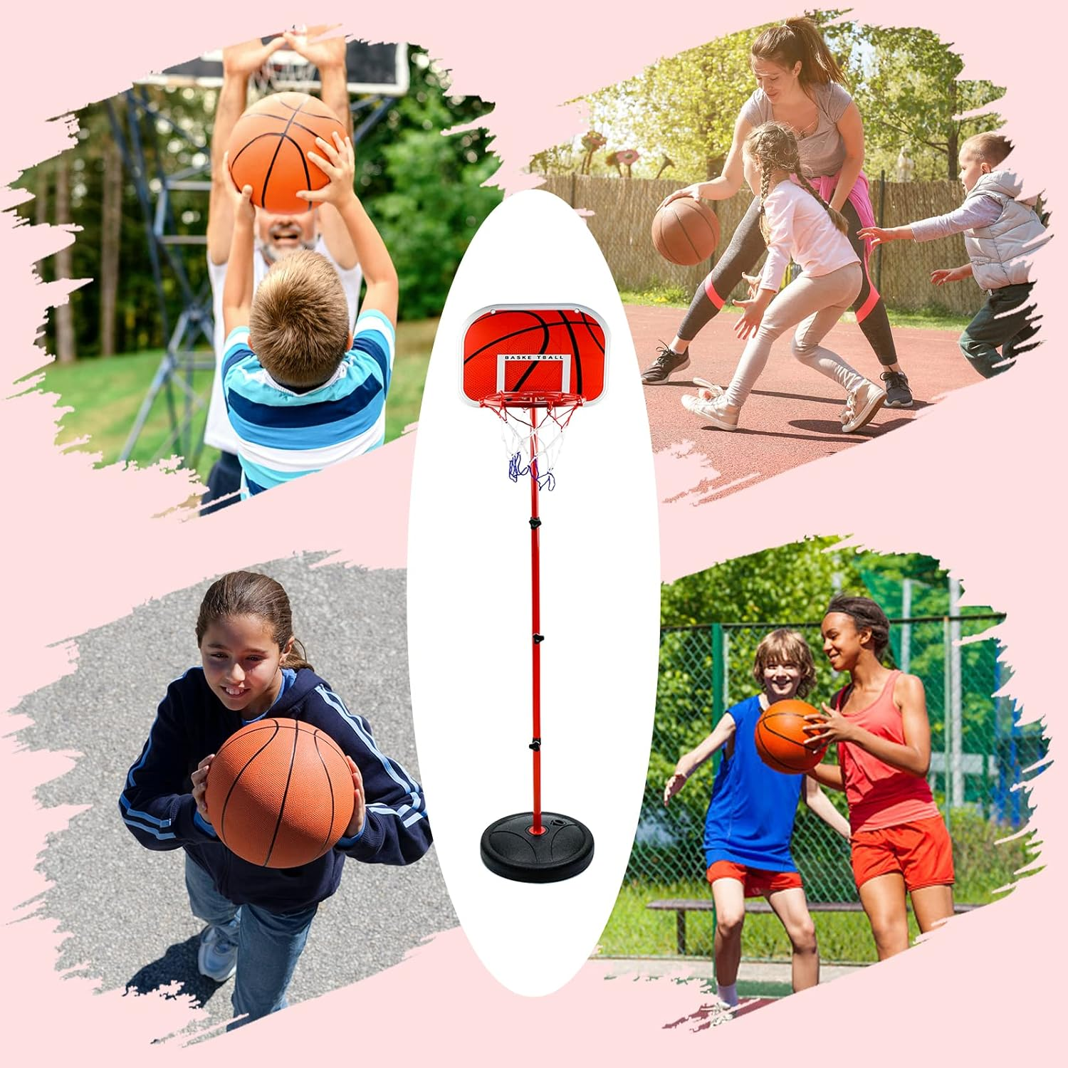 Aolkee 50Cm-150Cm Adjustable Indoor Outdoor Kids Basketball Hoop with 3 Balls Net Pump image number 5