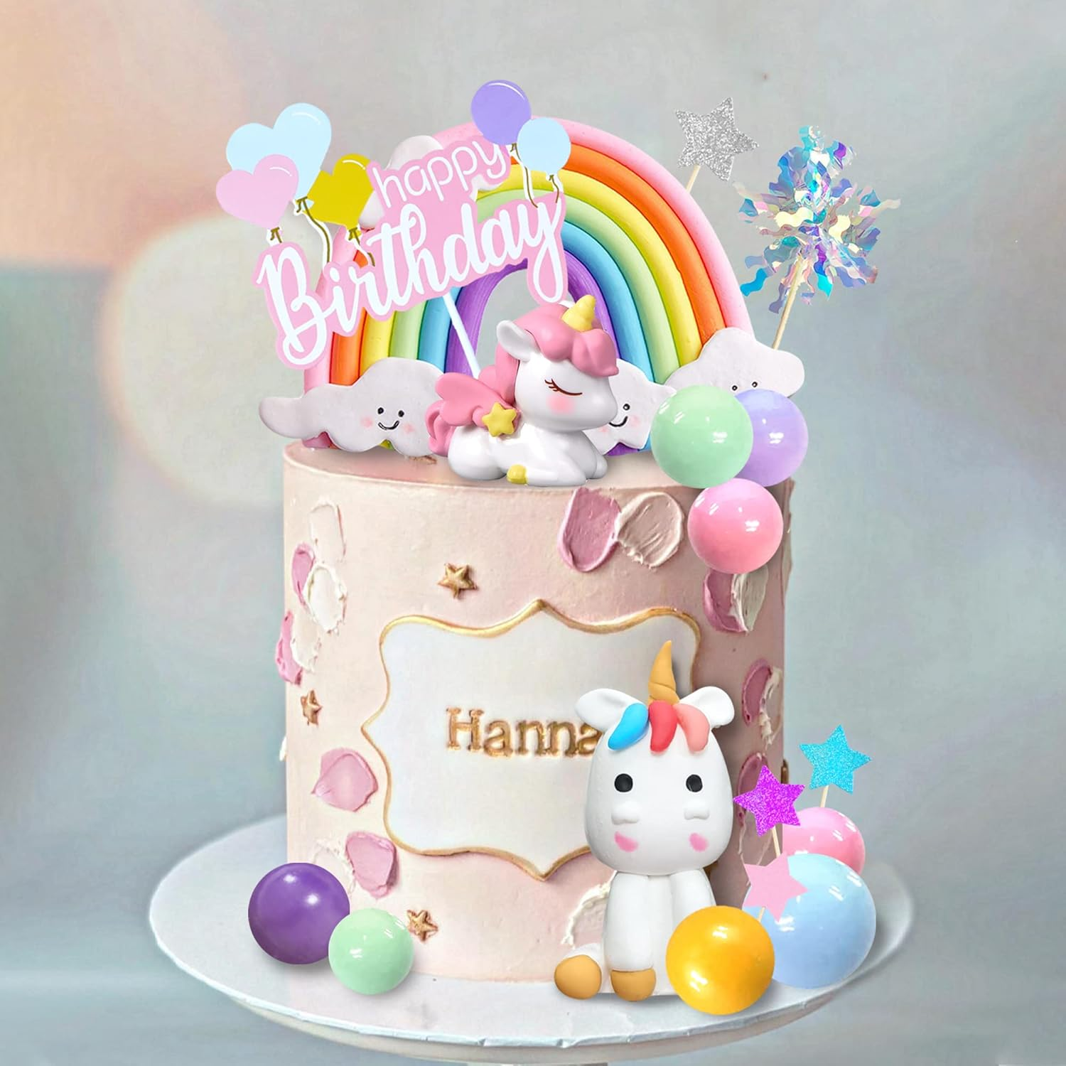 DRWATE 18 PCS Unicorn Cake Topper, Unicorn Rainbow Cake Decorations with Rainbow Stars Unicorn Foil Firework Balls Happy Birthday Cake Decorations for Boys Girls Kids Birthday (Style 1) image number 5