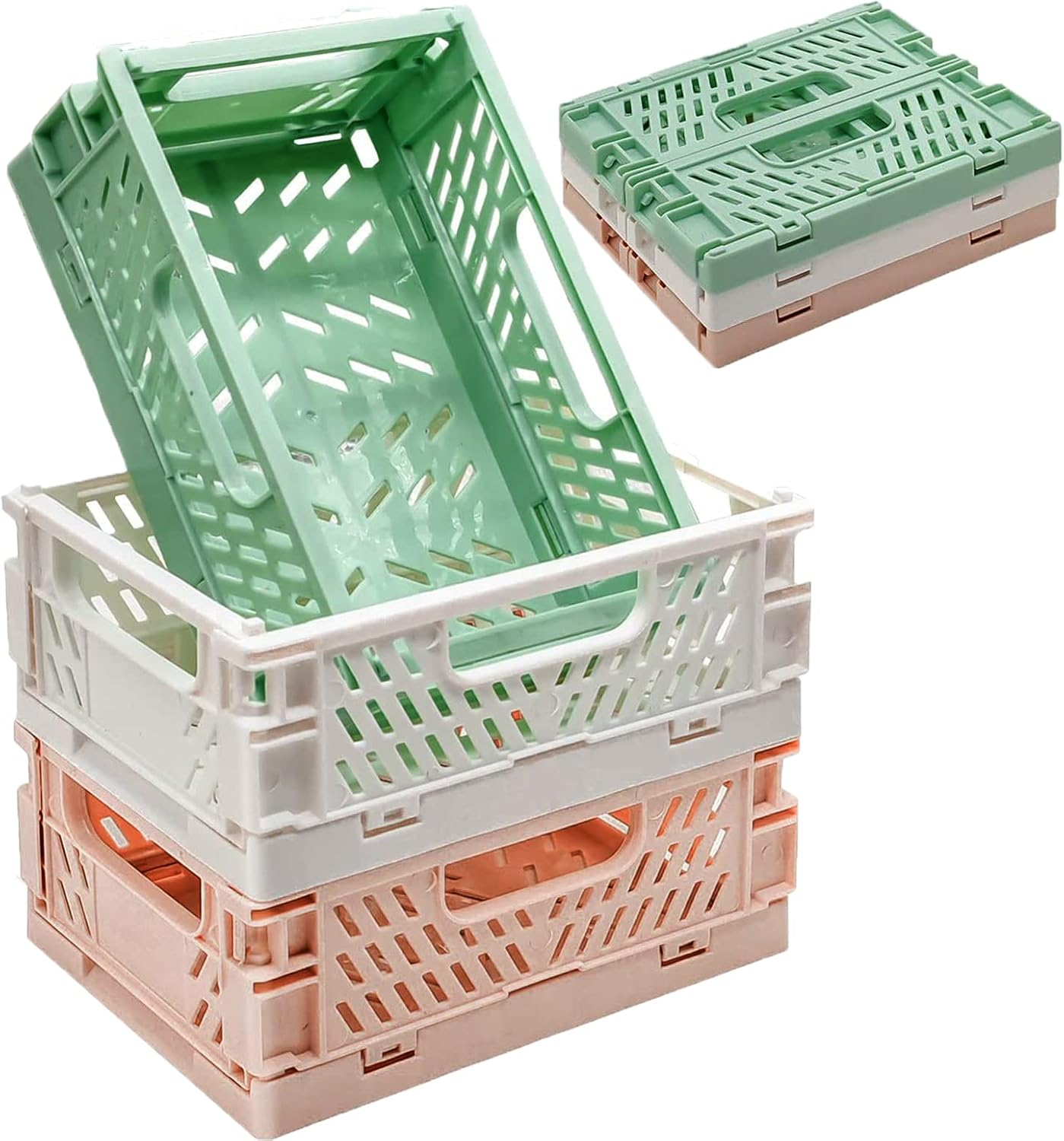 3Pcs Mini Plastic Storage Baskets (5.9X3.9X2.2In) for Shelf Organizing, Collapsible Plastic Basket for Home Kitchen, Classroom, Office, Bedroom, Cabinet Storage image number 6