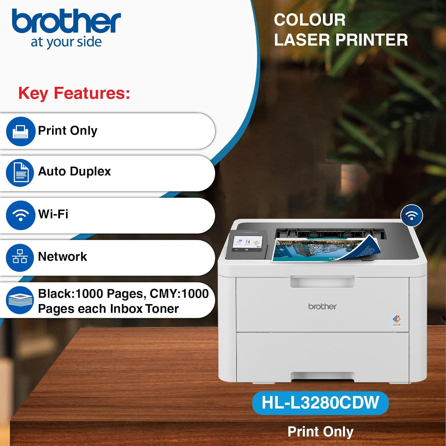 Brother HL-L3280CDW Colour Laser Printer - A4 Single Function, Wireless/Usb 2.0, 2 Sided Printing image number 3