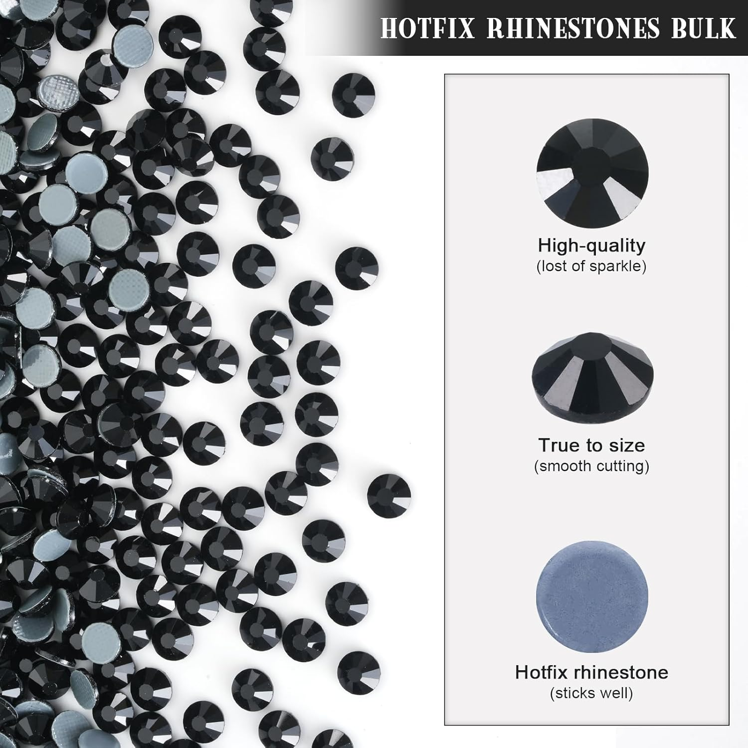 YHMQ DU Hotfix Rhinestones, Bulk, 2000 Crystal Hotfix Rhinestones for Crafts, Clothing, DIY Decoration, Black SS30, 6.4-6.6 Mm image number 4