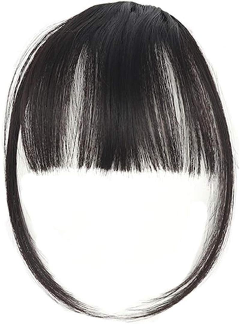 Natural Synthetic Hair Extension with Bangs and Mini Fashion Bangs with Clip (Dark Brown)