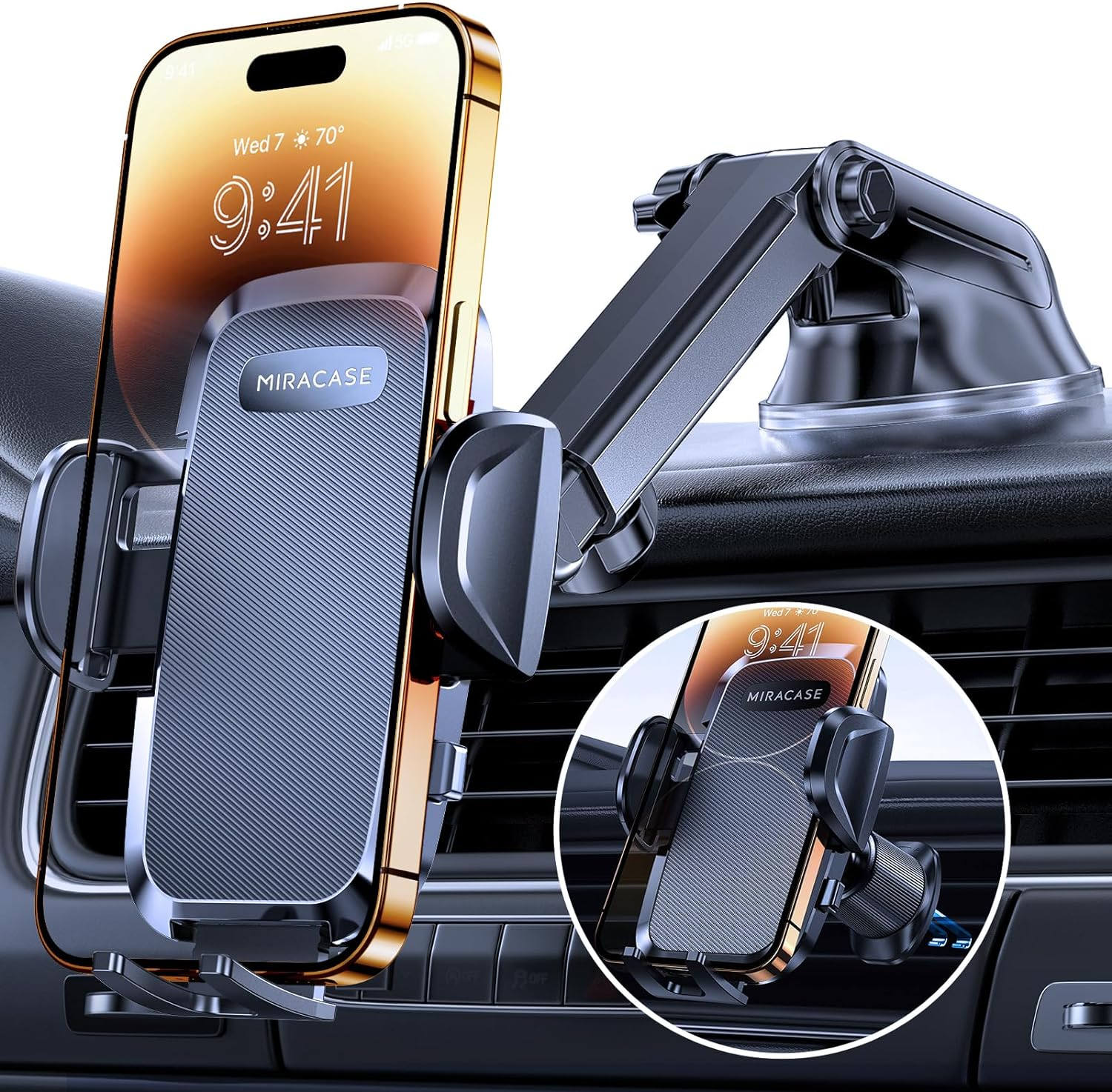 【2025 Newest】 Miracase Car Phone Holder 【4-In-1】 Car Phone Mount for Dashboard & Air Vent & Windshield & Desk, Universal Mobile Phone Holder for Car for Iphone 15 Pro Max 14 13 XR XS Samsung and More image number 4