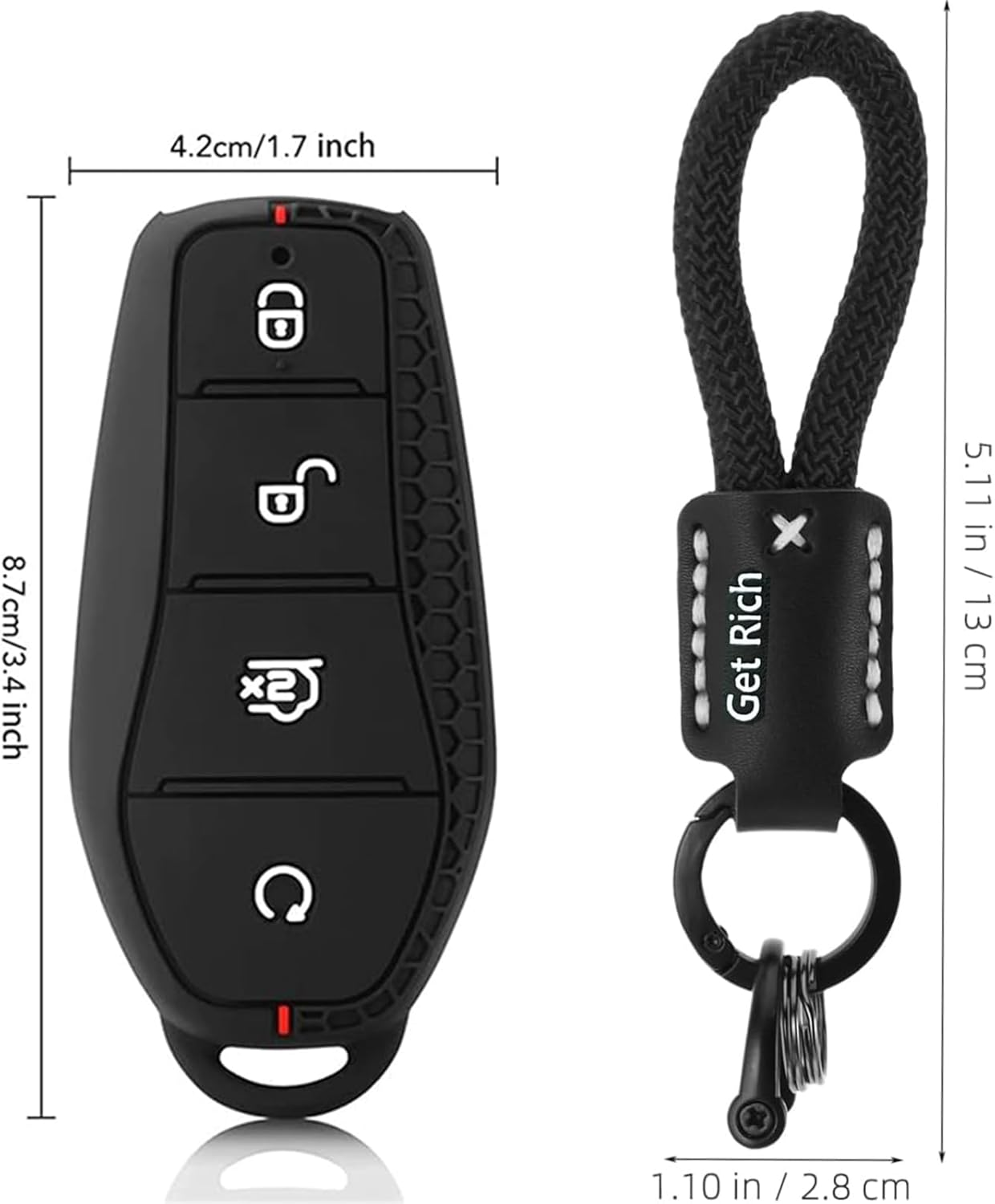 Yeanifeana BYD Key Case, Honeycomb Texture Silicone Remote Control Key Cover with Metal Leather Lanyard for BYD ATTO 3/Dolphin/Seal/Sealion 6/Shark 6/Sealion 7