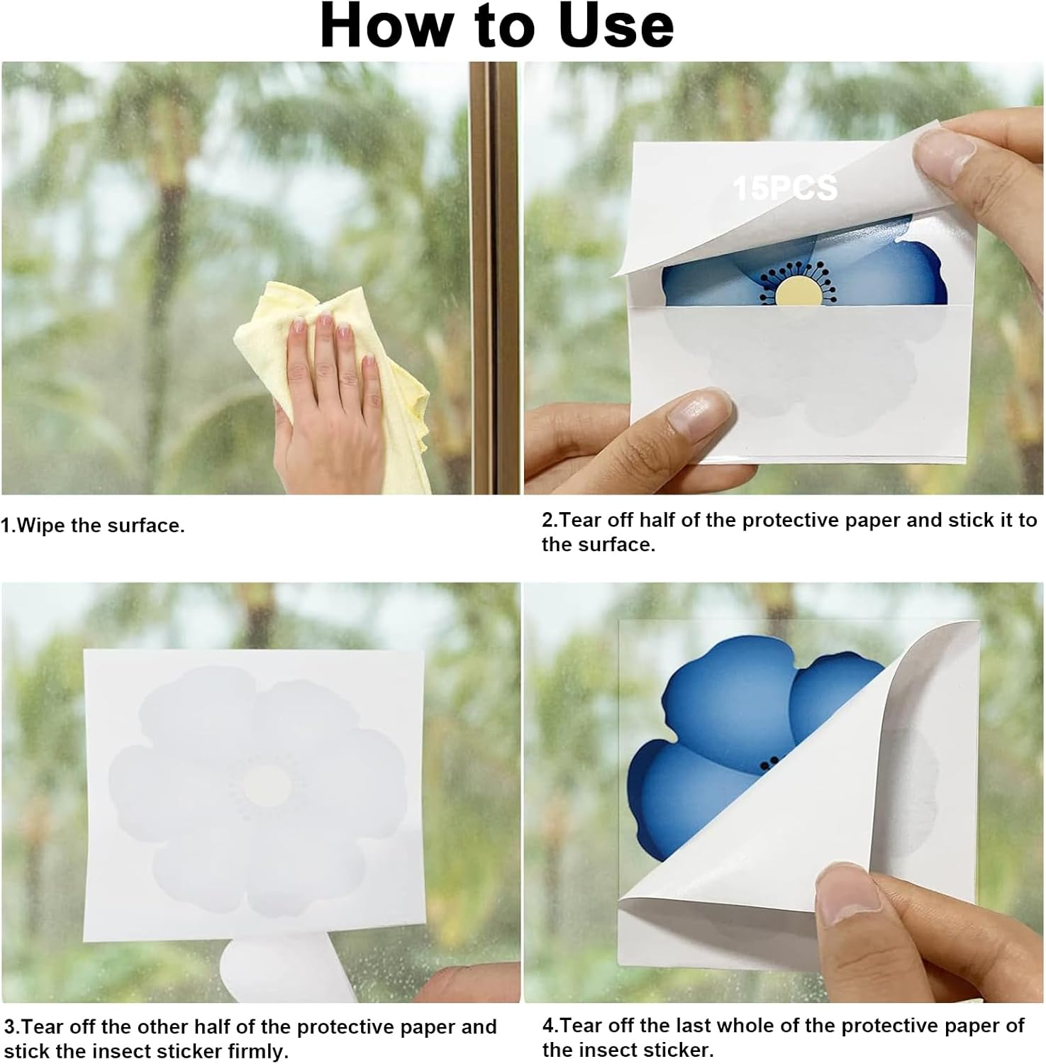 Tuoyi 15 Pieces Window Fly Traps Killer Stickers, Floral Pattern Design Sticky Fly Catcher for Indoor Houseflies Fly Gnat for Indoors for Kitchen and Dinning, image number 2