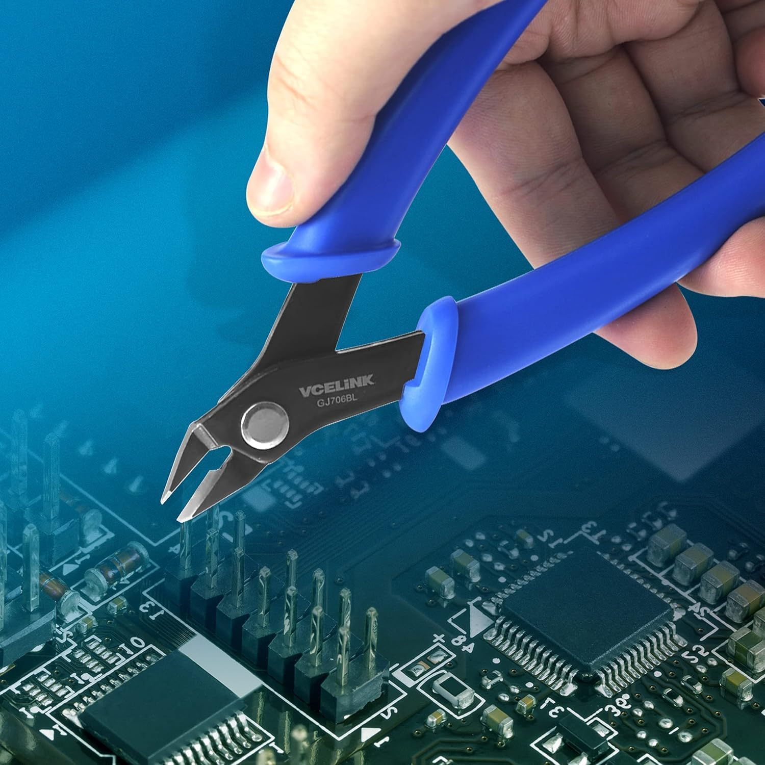 VCELINK Small Wire Cutter Spring-Loaded GJ706BL, Precision Flush Cutter Pliers Diagonal Cutters for Electronics, Jewelry Making, Model Craft and 3D Printer, 5-Inch image number 4