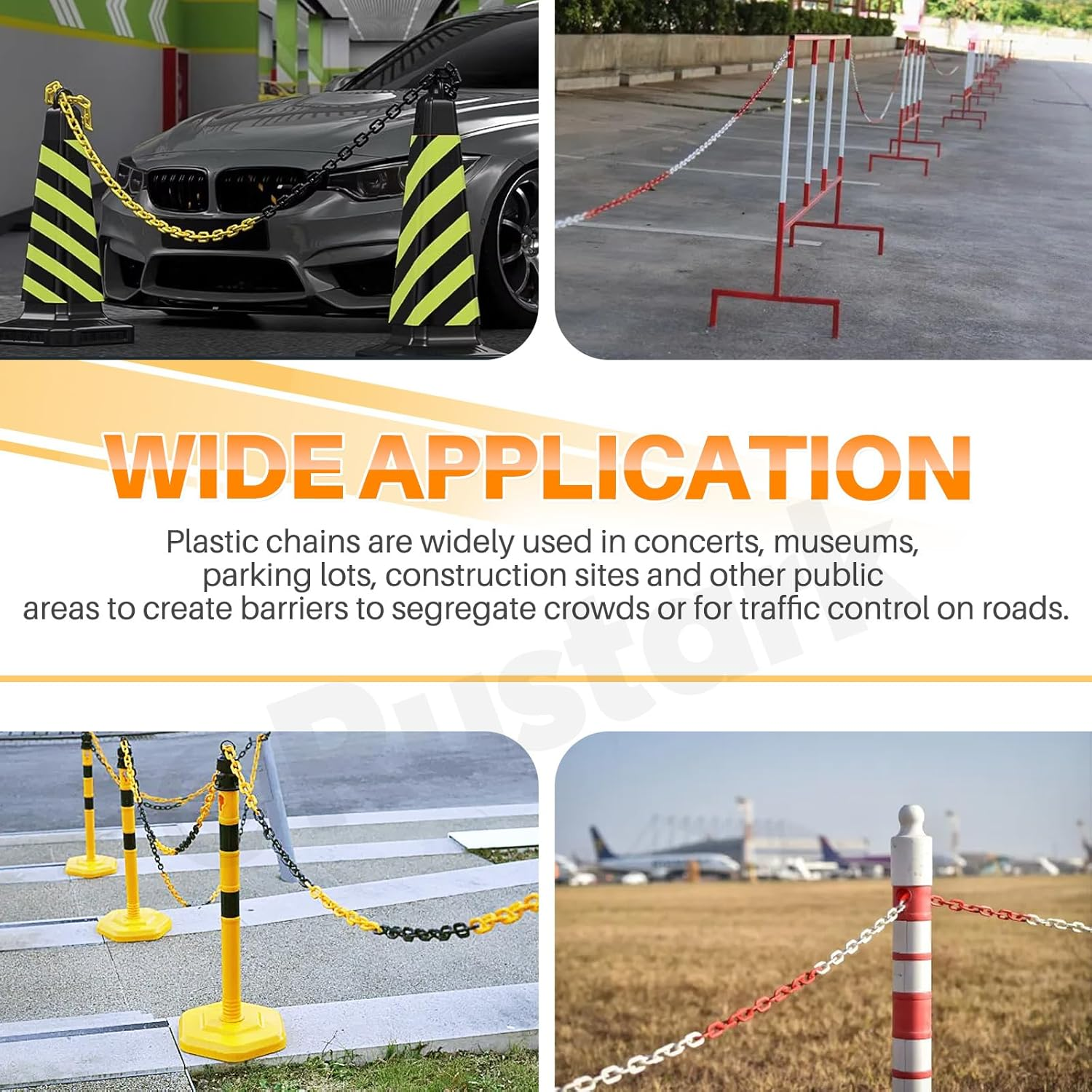 21Pcs Red and White Plastic Chain Links with Connector Hooks Plastic Chain Barrier Safety Barrier Chain for Crowd Control Construction Sites Parking Space Management - Red image number 7