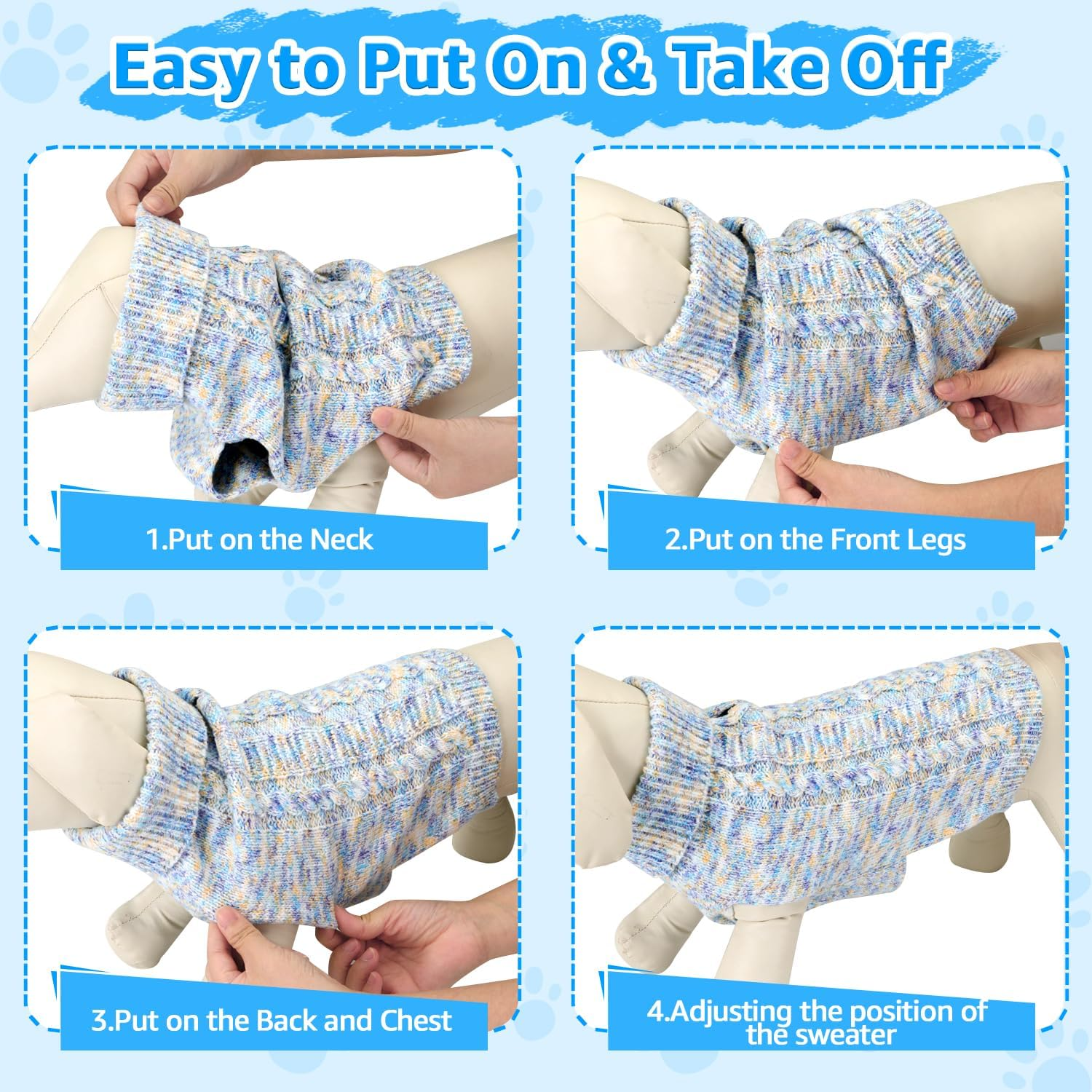 AUTOWT Dog Sweater Sweatshirt - Turtleneck Classic Cable Knitted Doggie Knitwear with Leash Hole,Winter Warm Soft Jumpers Pet Pullover Coat Clothes for Puppy Small Medium Dogs image number 6