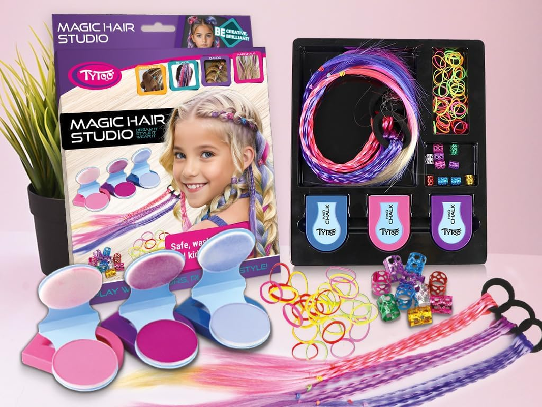 Tytoo Magic Hair Studio Hair Chalk Set for Girls with Colourful Hair Strands, Glitter Beads, Hair Bobbles Hair Clips, Complete Hair Styling Set for Children, Creative Gift for Birthday, Fancy Dress image number 6
