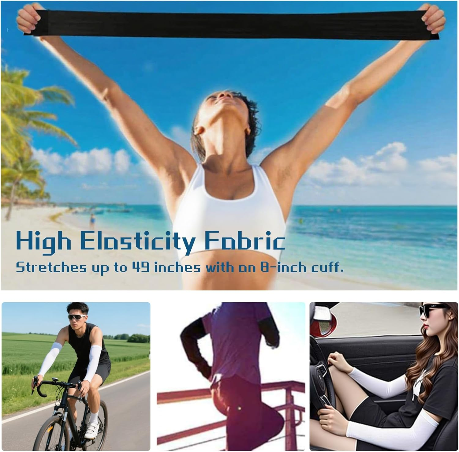 ONBPIY Arm Sleeves 2 Pairs 1 Black 1 White UV Sun Protection Compression Cooling Sleeves for Men Women Volleyball Basketball Cycling Outdoor Sports image number 5