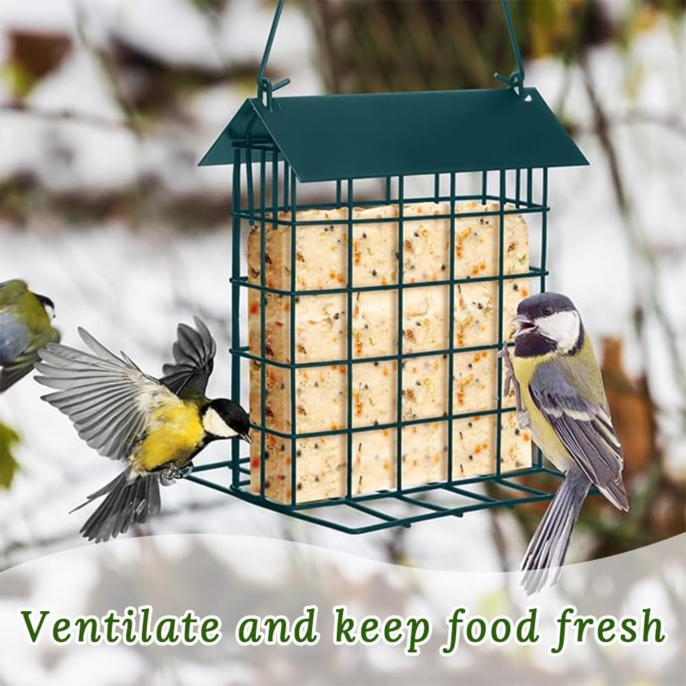 HALODAY 4-Piece Outdoor Wild Bird Feeder, Outdoor Hanging Tallow Stand, Metal Squirrel-Proof Feeder for Orioles, Hummingbirds, Chickadees, Nuthatches, for Outdoor, Yard, Garden (Green) image number 3