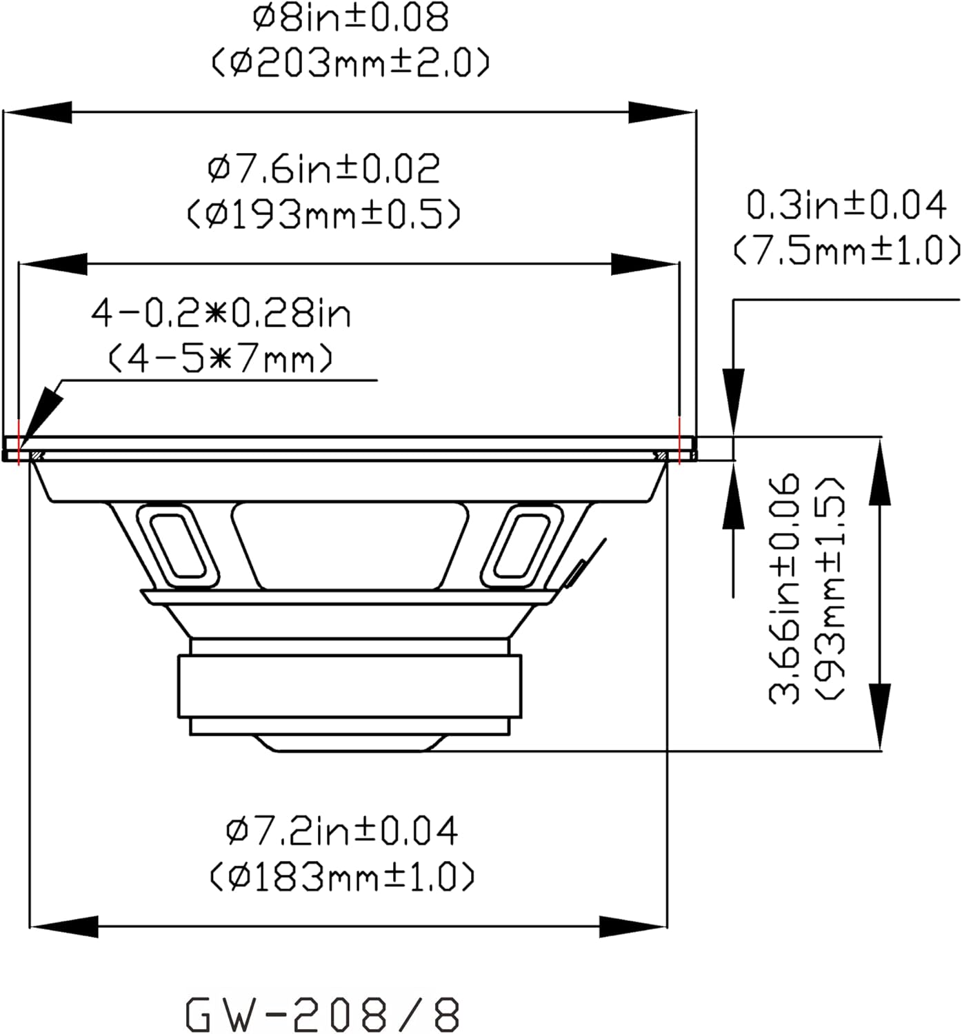 Goldwood Sound GW-208/8 OEM 8" Woofer 200 Watts 8Ohm Replacement Speaker, Black image number 1