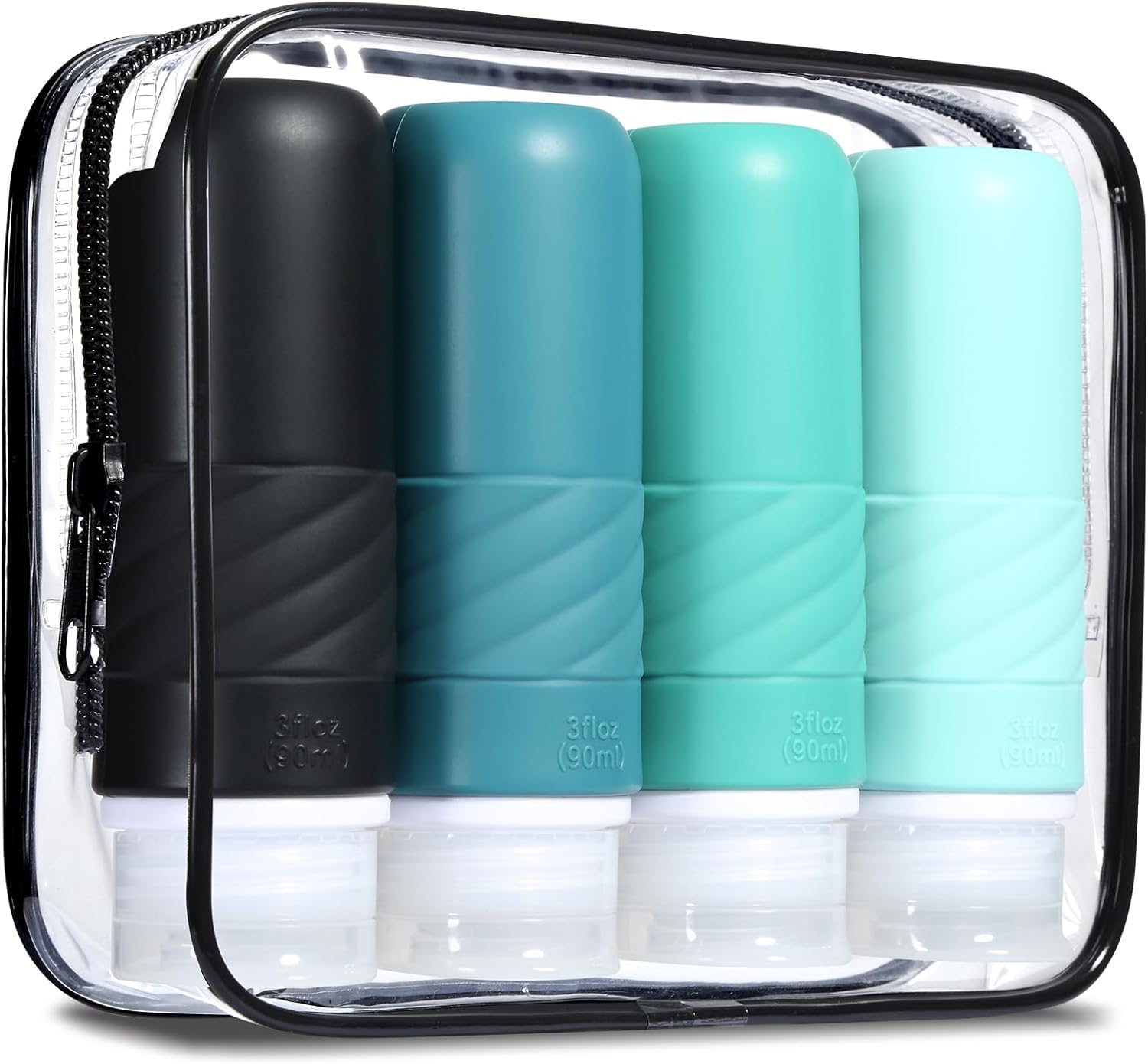 Gemice 4 Pack 3Oz Silicone Travel Bottles, TSA Approved, Leak Proof, BPA Free, Reusable, Wide Mouth, for Travel, Camping, Sports, Home Storage