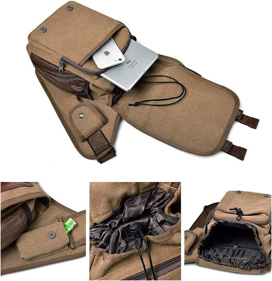 Messenger Bag for Men,Vintage Canvas Shoulder Waist Bag Chest Leather Patchwork Package image number 5