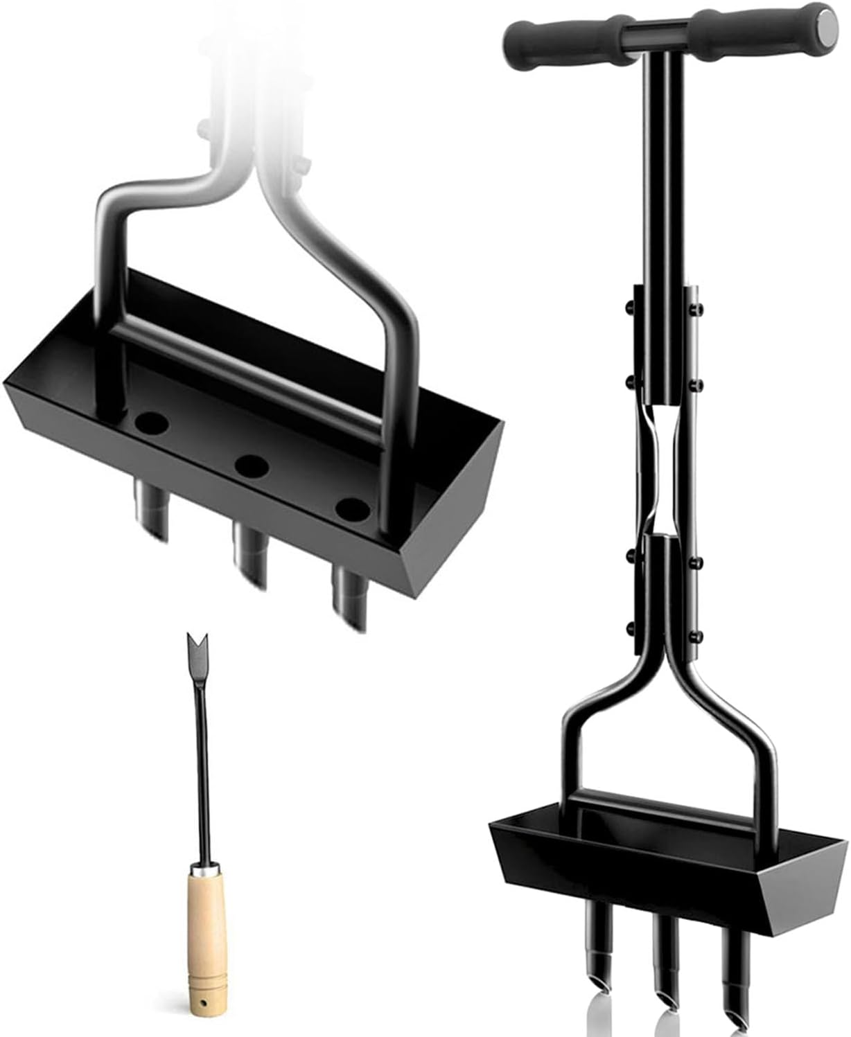 Vanpein Lawn Aerator Coring Garden Tool with Soil Core Storage Tray, Manual Yard Plug Aerators & Clean Tool, Grass Aeration Gardening Tools with 3 Tines for Lawn Care, Compacted Soil, 37.6&rdquo; image number 5