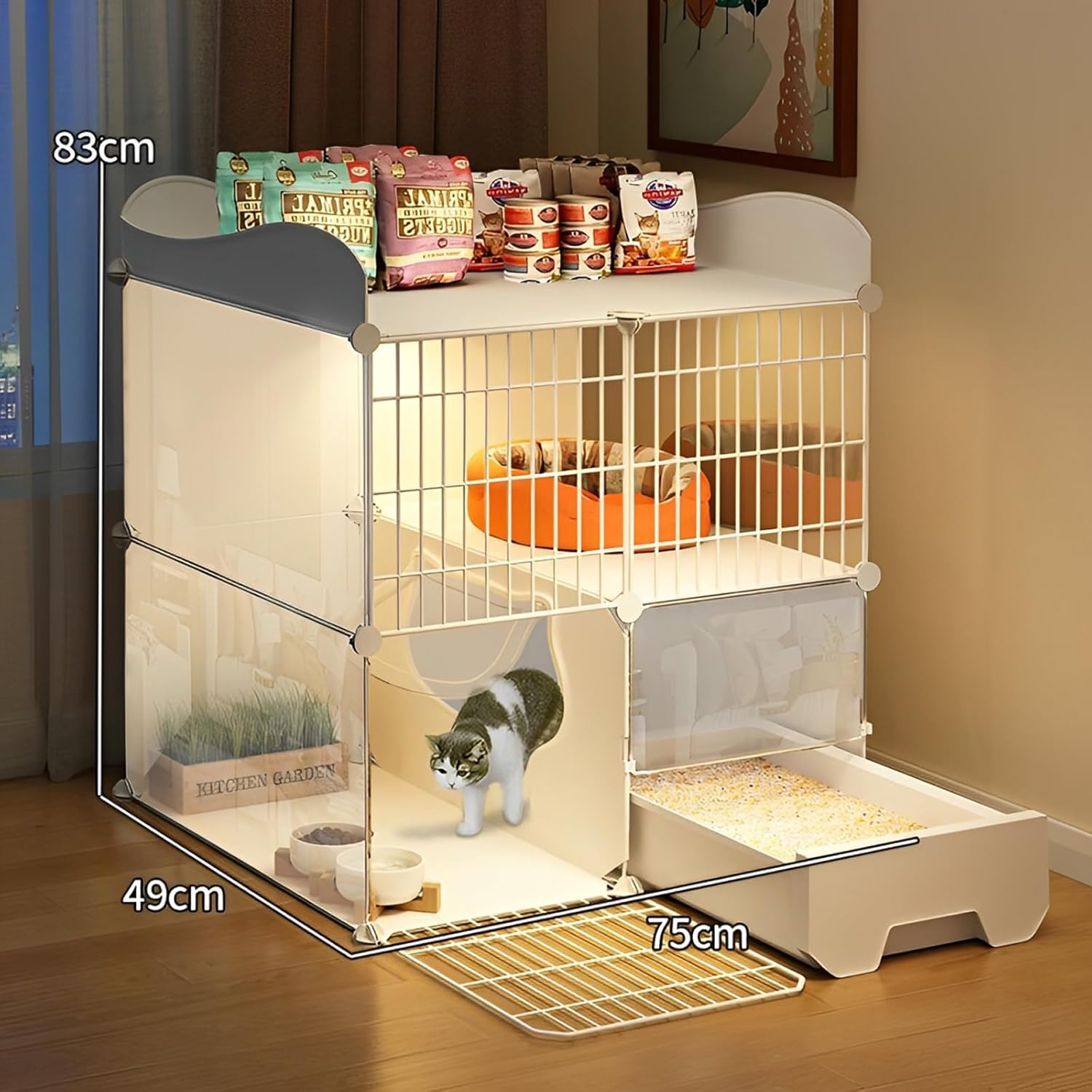 Taoluwin Cat Cage, Space-Saving Cat Villa with Litter Box, 360&deg; Semi-Enclosed Kennel Playpen for Indoor Cats, Easy Assembly Pet Cage for Home, RV, Travel (2 Rows)