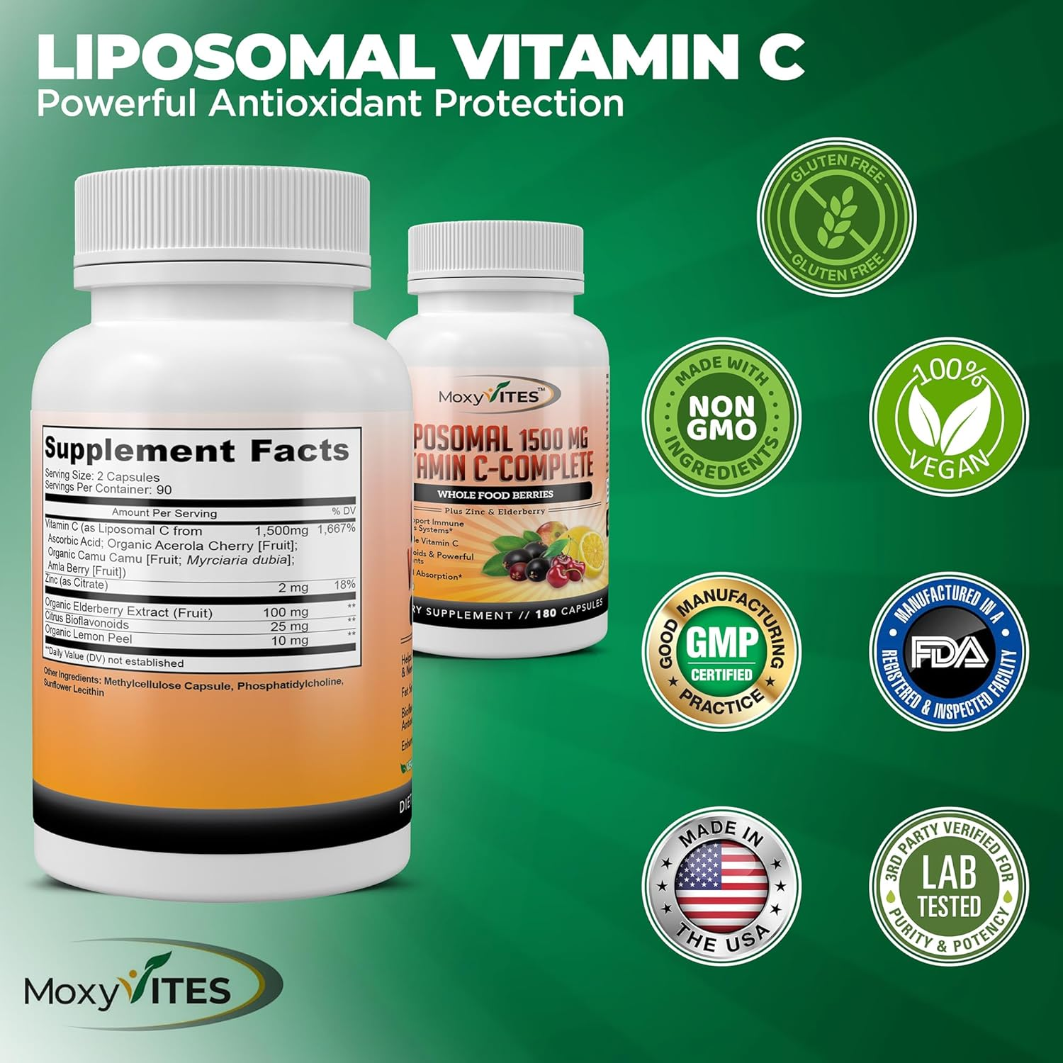 Liposomal Vitamin C Capsules with Zinc, Organic Elderberry, Amla, Camu Camu, plus &ndash; High Absorption Vitamina C, anti Aging, Immune Support,1500Mg/Serving 3 Month Supply, Gluten Free NON GMO Vegan Caps