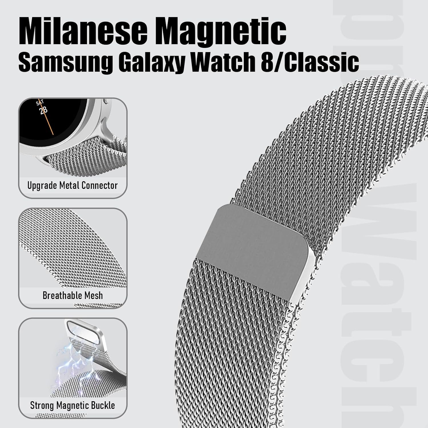 Milanese Loop Metal Band for Samsung Galaxy Watch 8 Band 40Mm 44Mm/8 Classic 46Mm Women Men,Mesh Magnetic Stainless Steel Strap for Samsung Galaxy Watch 8 Bands 44 Mm 40 Mm/8 Classic 46 Mm Wristband image number 5