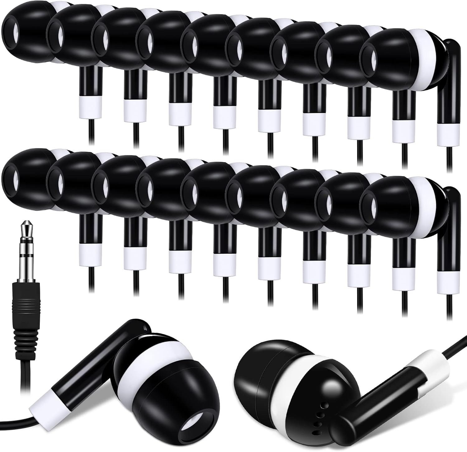 Konohan 100 Packs In-Ear Headphones Wired Earbuds Headphones for Kids Headphones for Classroom Wired Earphones for Students Kids Adults School Library Laptop (White)