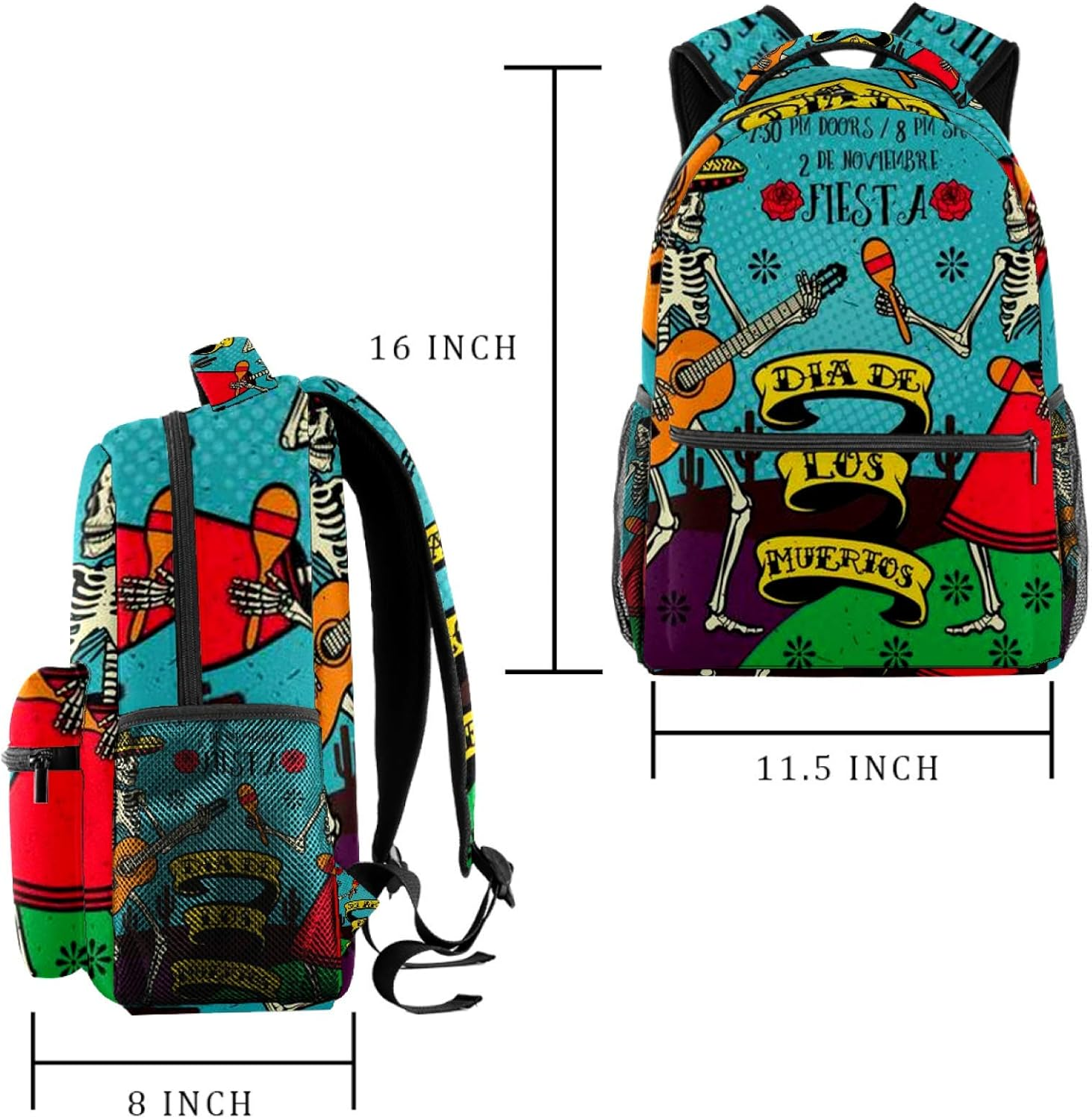 Students Backpack Day of the Dead Skeleton Dance Casual Backpack for Girls and Boys Bookbag School Bag Travel Daypack image number 5