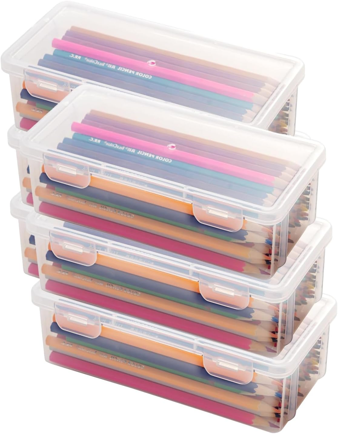 6 Pcs Plastic Large Capacity Pencil Box, Storage Organizer Container with Latching Lid - See-Through for Easy Organisation, for Bead Pens Ribbon Washi Tape Stickers Yarn Decorations image number 2