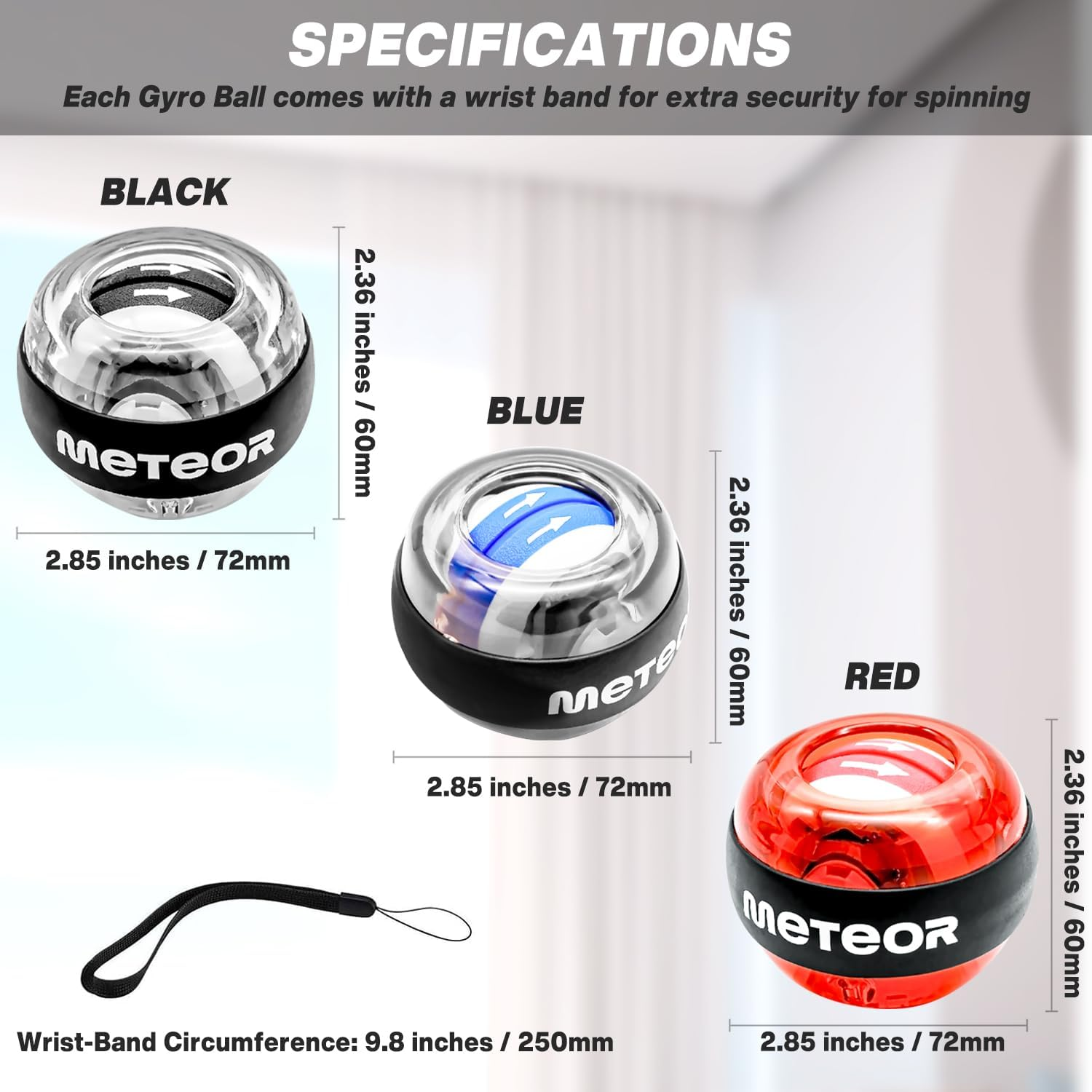 METEOR Wrist Trainer Ball &ndash; Auto-Start Gyroscopic Wrist Strengthener, Forearm Exerciser for Strengthening Arms, Fingers &ndash; Portable Gyro Ball with Colorful Lighting