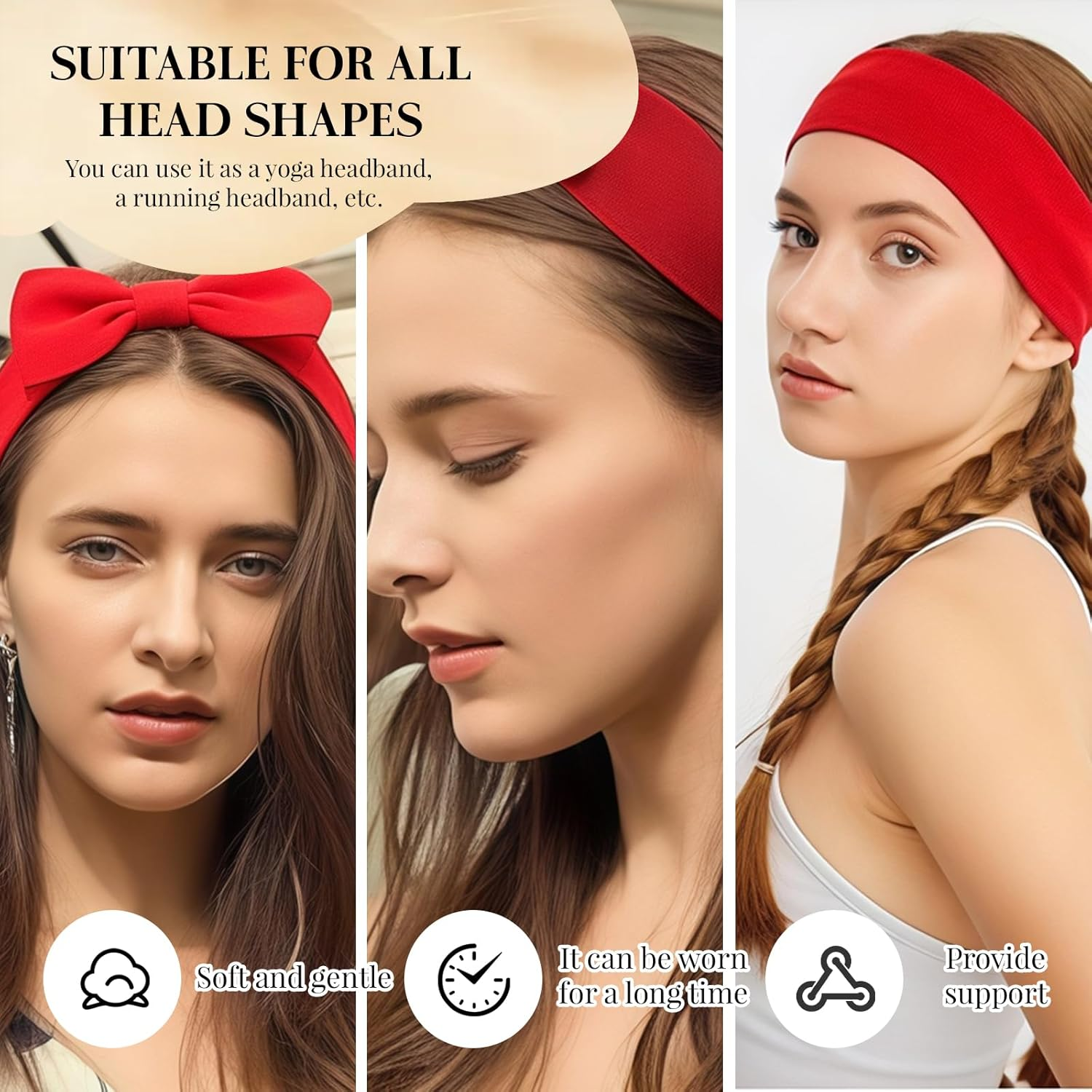 Pack of 6 Women'S Headbands, Elastic Hair Band, Boho Style, Non-Slip Wide Hair Band for Women, Girls for Sports, Yoga, Everyday Use (Multi-Colour) image number 6