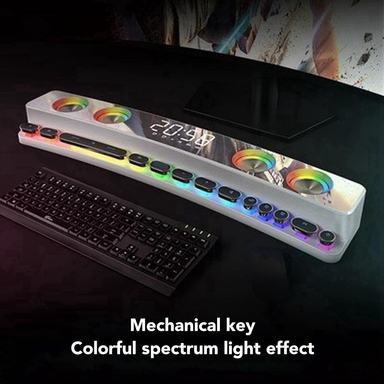 19 Inchcomputer Speaker with Hifi Stereo, Dynamic RGB Light, Wireless and Wired Connectivity, for PC Gaming Monitors, Projectors, Laptops, Tablets, Phones (White) image number 5