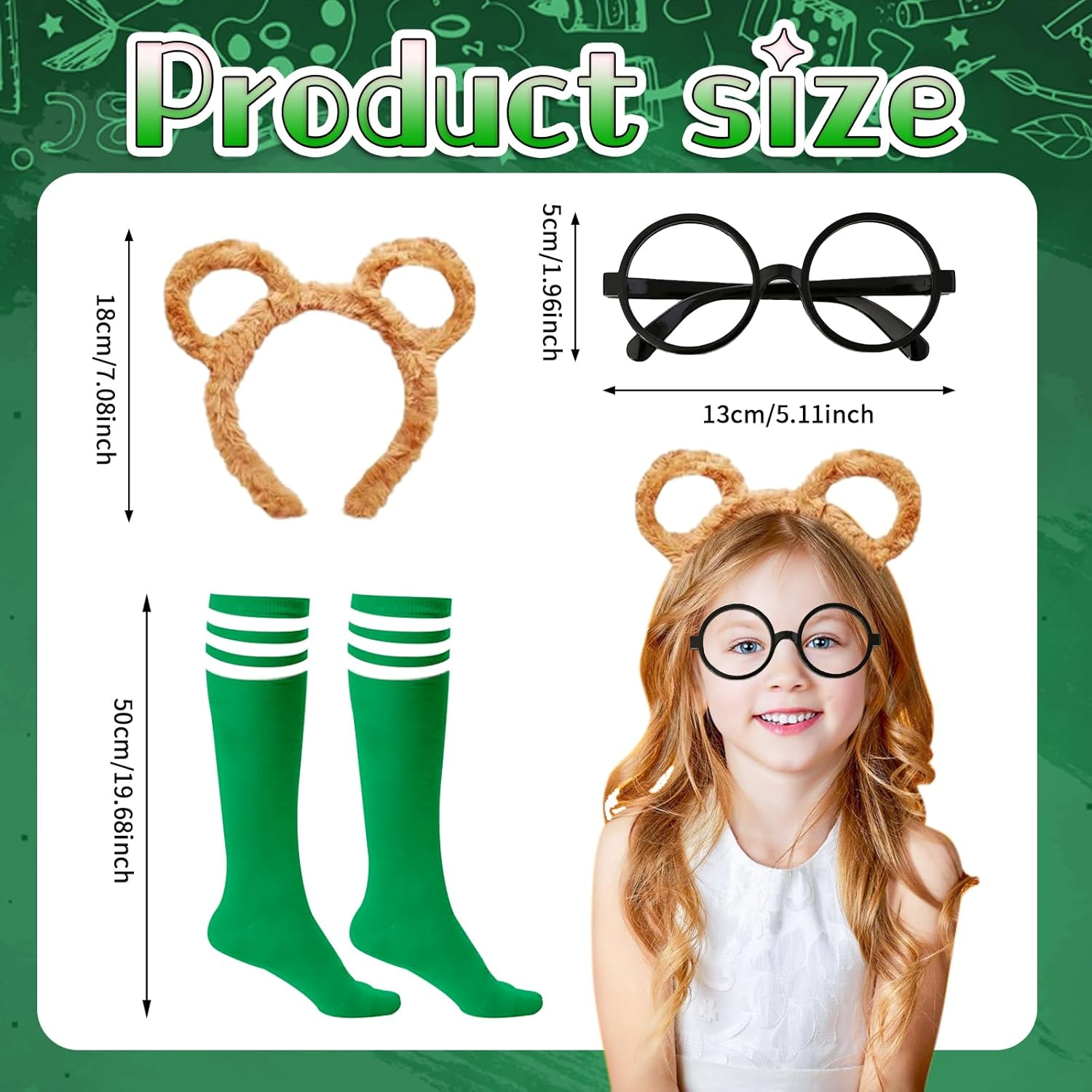 4Pcs Chipmunks Costumes Set with Chipmunk Headbands Glasses T-Shirt Soccer Socks, Chipmunks Fancy Dress Outfit Party Animal Cosplay for Adults Teens World Book Day Halloween Party Dress Up image number 5