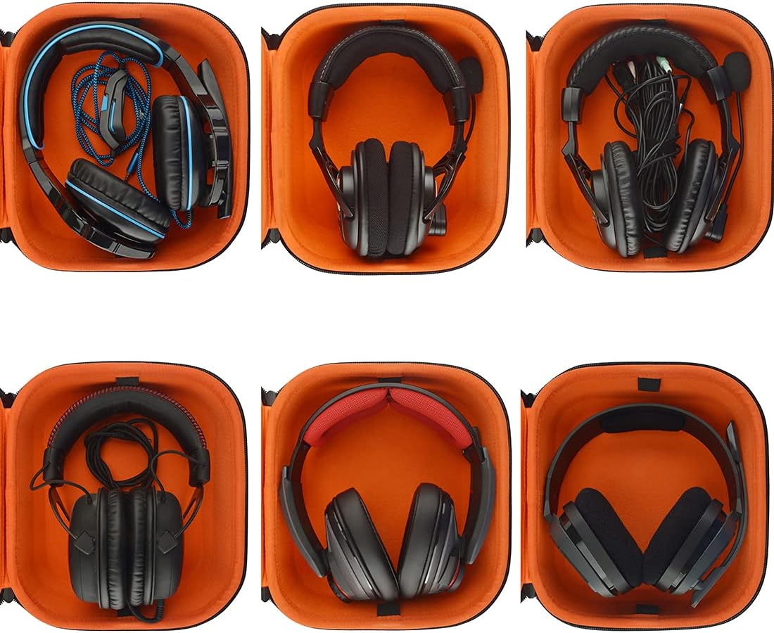 Geekria Shield Gaming Headset Case for Large Over-Ear Headphones, Replacement Hard Shell Travel Carrying Bag with Cable Storage, Compatible with Sony WH-G700, MDR-G300 Headsets (Dark Grey)