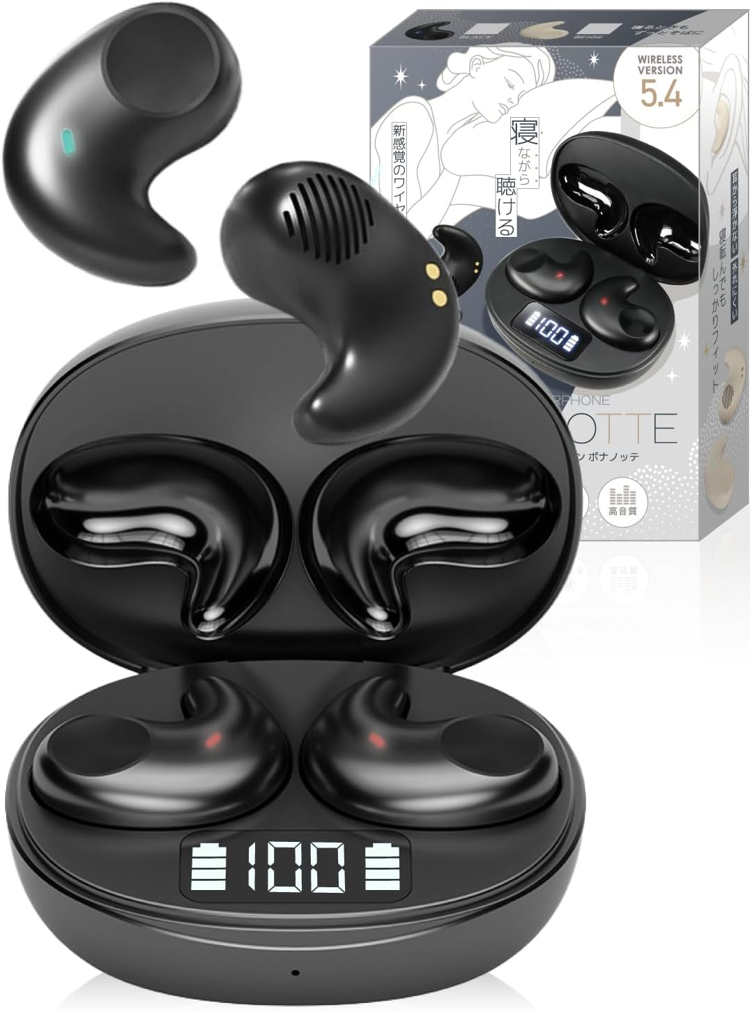 Sleeping Phone, Wireless Earphones, Bluetooth 5.4, Day and Night Earphones, Painless, Stylish, Android Bluetooth Earphones, Automatic Pairing, Long Playback (Black) image number 1