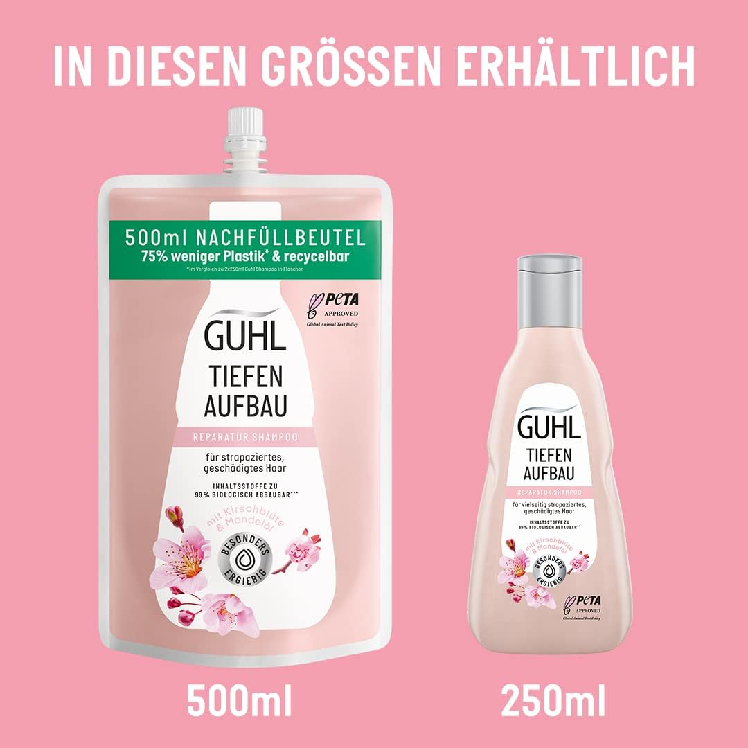Guhl Deep Build-Up Refill Bag, 500 Ml, Shampoo, Repairs the Hair Structure, Hair Type: Damaged, Need for Repair, Sufficient for Refilling 2 Guhl Bottles image number 2