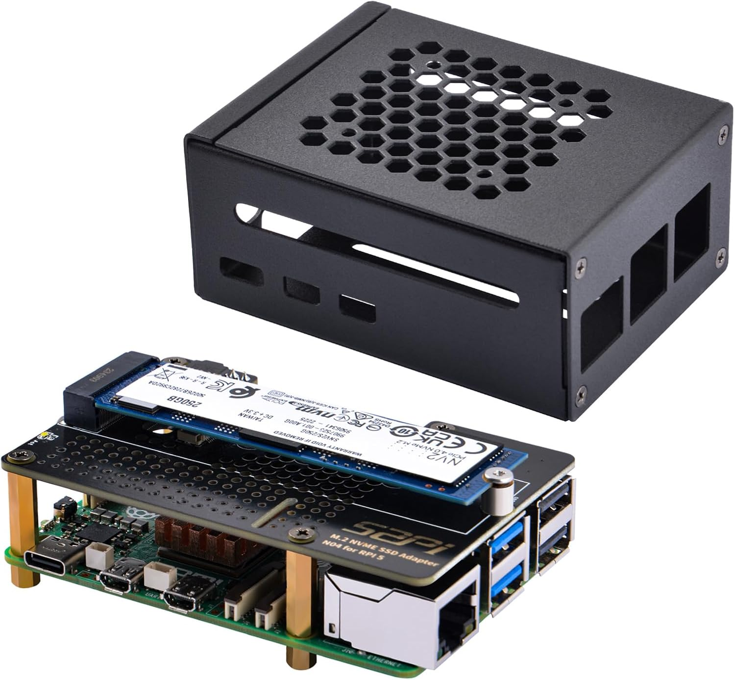 Geeekpi Metal Case with N04 Pcie M.2 Key-M Nvme SSD Pcie Peripheral Board for Raspberry Pi 5