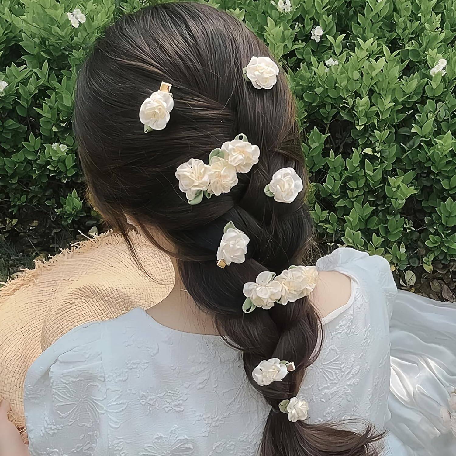 12 Pieces White Mini Rose Hair Clips Jasmine Flower Hair Clips Headdress Vintage Hair Pins for Party Wedding Daily Wear image number 6