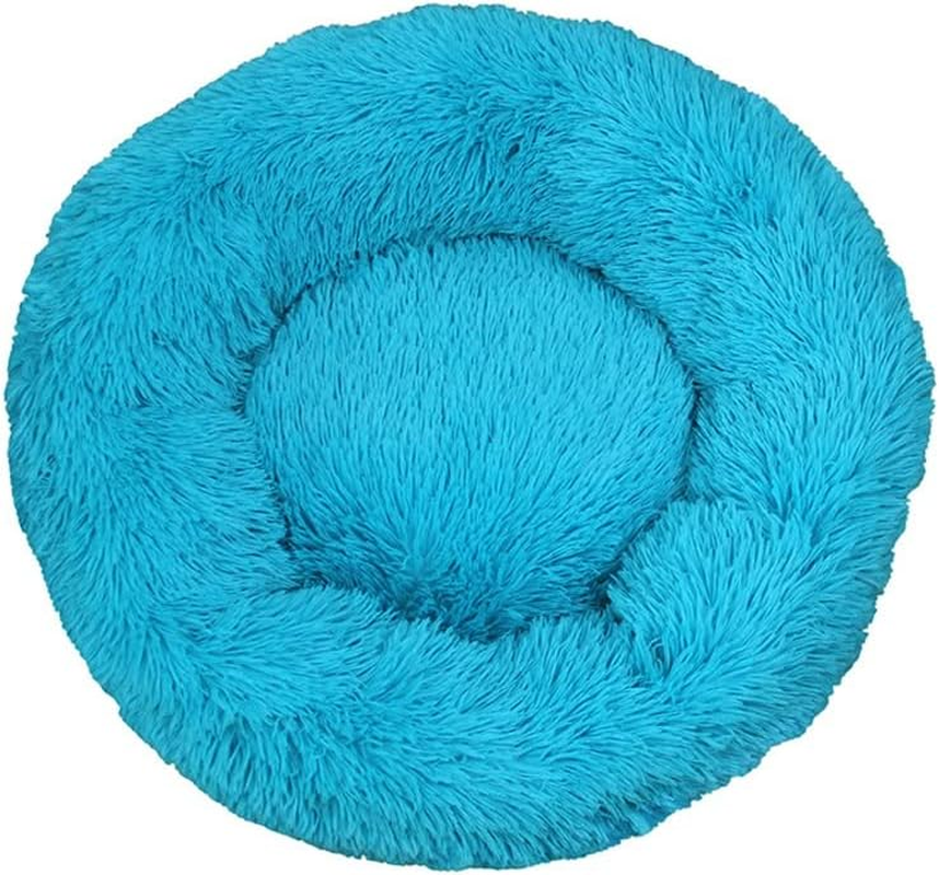 Baronhong Calming Dog Bed & Cat Bed,Anti-Anxiety Donut Dog Cuddler Bed,Warming Cozy Soft Dog round Bed,Fluffy Faux Fur Plush Dog Cat Cushion Bed for Small Medium Large Dogs and Cats(Blue,20")