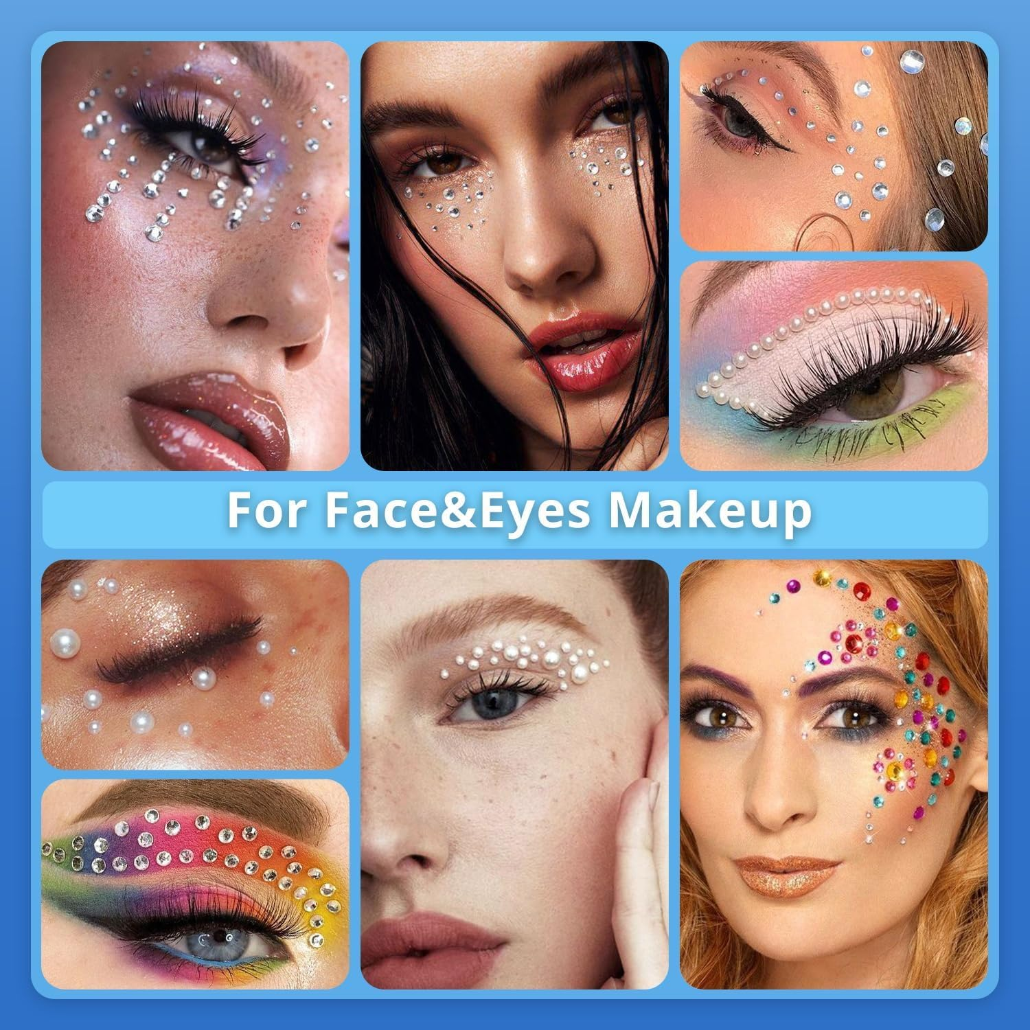 Eyes Face Body Temporary Tattoos, Glitter Rhinestones Face Gems Mermaid Body Stickers Crystals Face Jewels Tattoo Sticker Club-Wear Party Rave Festival Body Jewelry for Women and Girls(7 PCS) image number 4