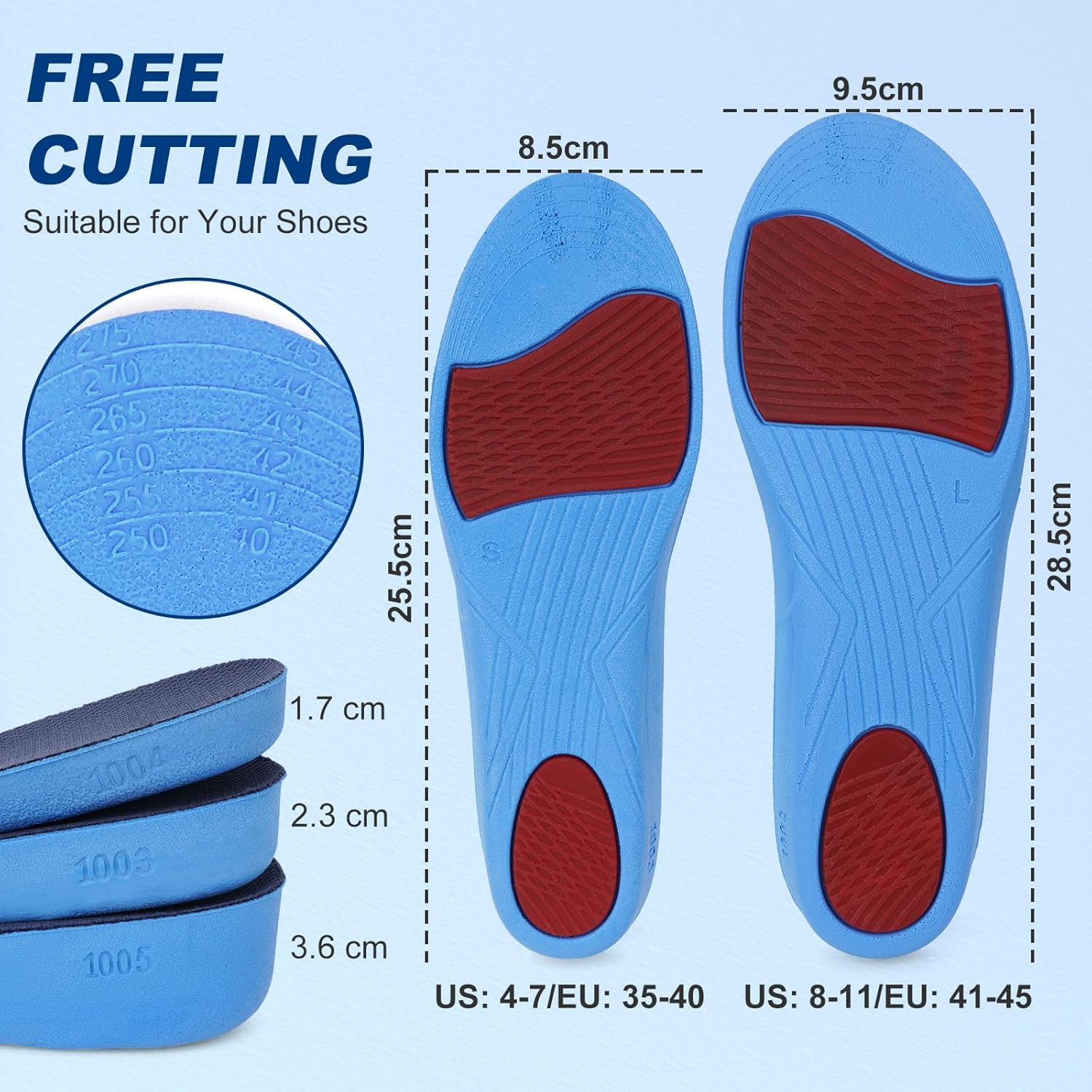 Height Increase Insole Heel Lift Taller Inserts Instant Adjustable Raise the Height with Comfortable Breathable and Reduces Foot Pressure for Women and Men (L, 2.3 Cm) image number 6