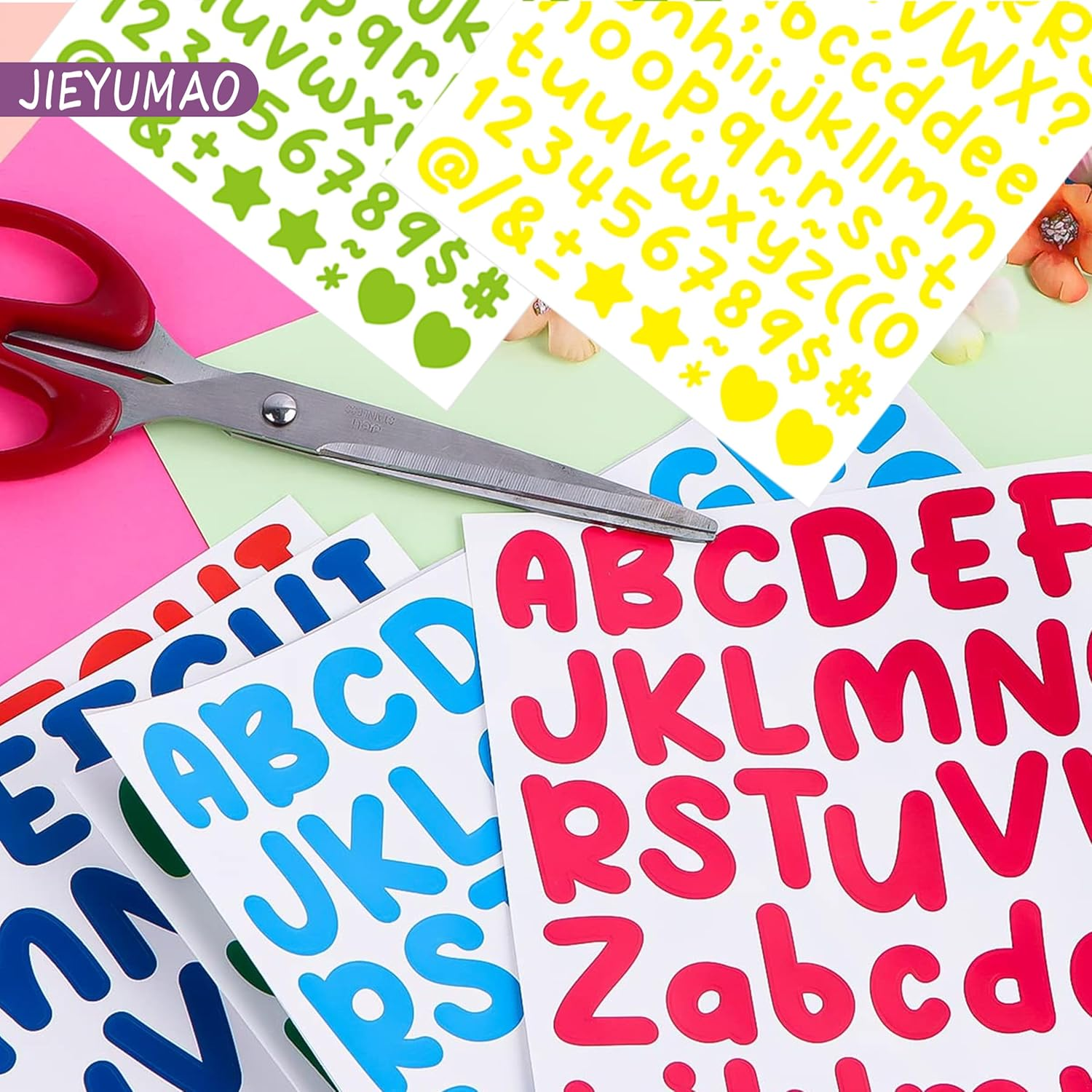 JIEYUMAO 24 Sheets Alphabet Number Stickers, 0.5/1 Inch Self Adhesive Vinyl Letter Stickers, Colorful Alphabet Sticker Capital Letter Sticker for Scrapbooking DIY Crafts Art Making image number 2
