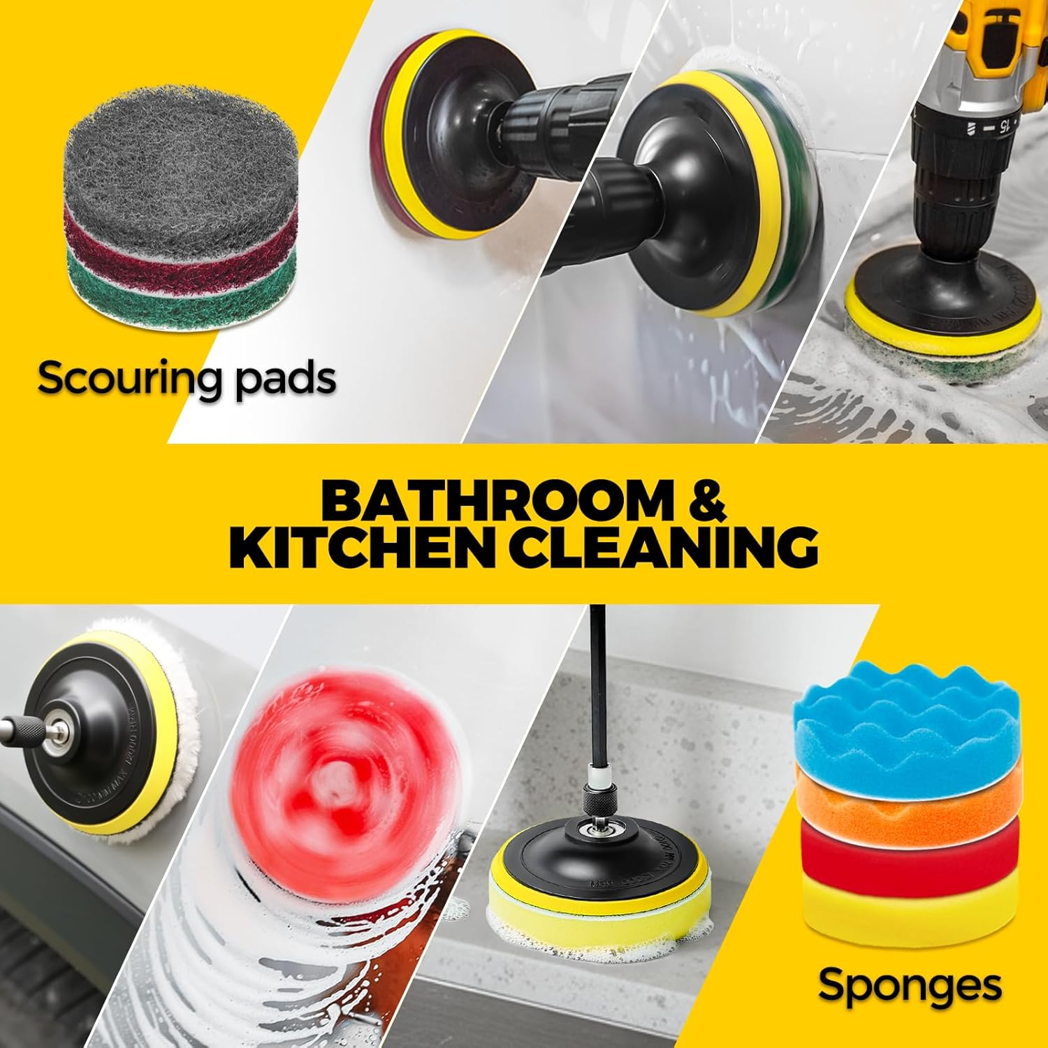 Holikme 20Pack Drill Brush Attachments Set, Scrub Pads & Sponge, Buffing Pads, Power Scrubber Brush with Extend Long Attachment, Car Polishing Pad Kit,Cleaning Supplies，Shower Scrub,Scratch Brushes image number 6