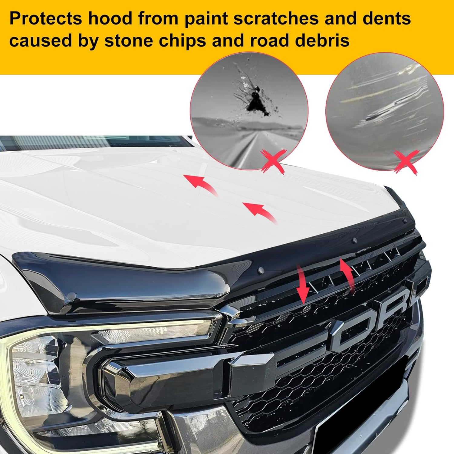 SUERAUTO4X4 Bonnet Protector for Ford Ranger and Ford Everest Next Gen 2022 2023 2024 2025 Accessories, Tinted Black Front Bonnet Stone Guard Trim Cover Car Exterior Injection image number 2