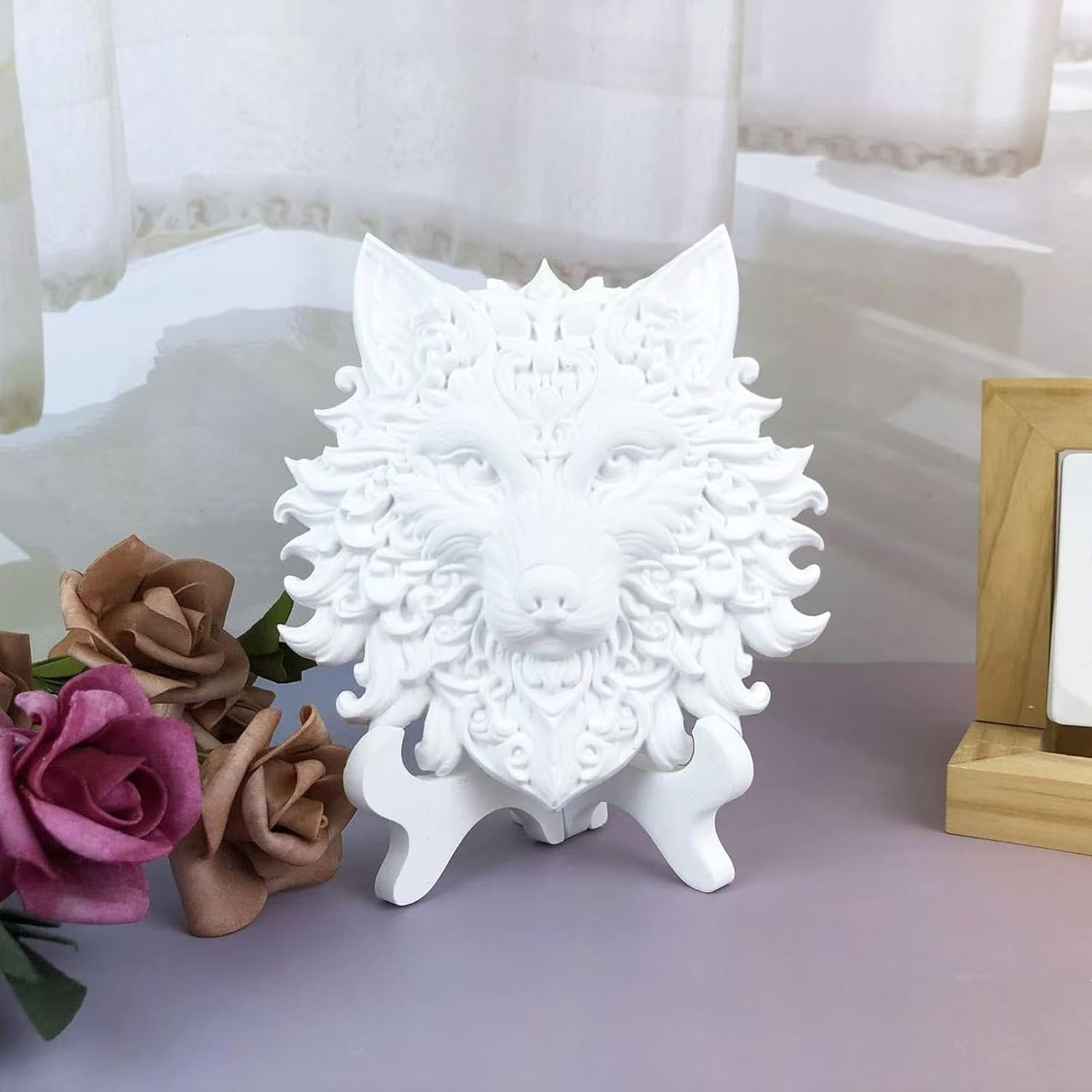 XYQHOAC Wolf Head Resin Molds 3D Animal Silicone Mold Wolf Epoxy Resin Molds Wall Hanging Resin Mold Wolf Head Silicone Molds for Resin Casting DIY Art Crafts Wall Door Decor (White) image number 4