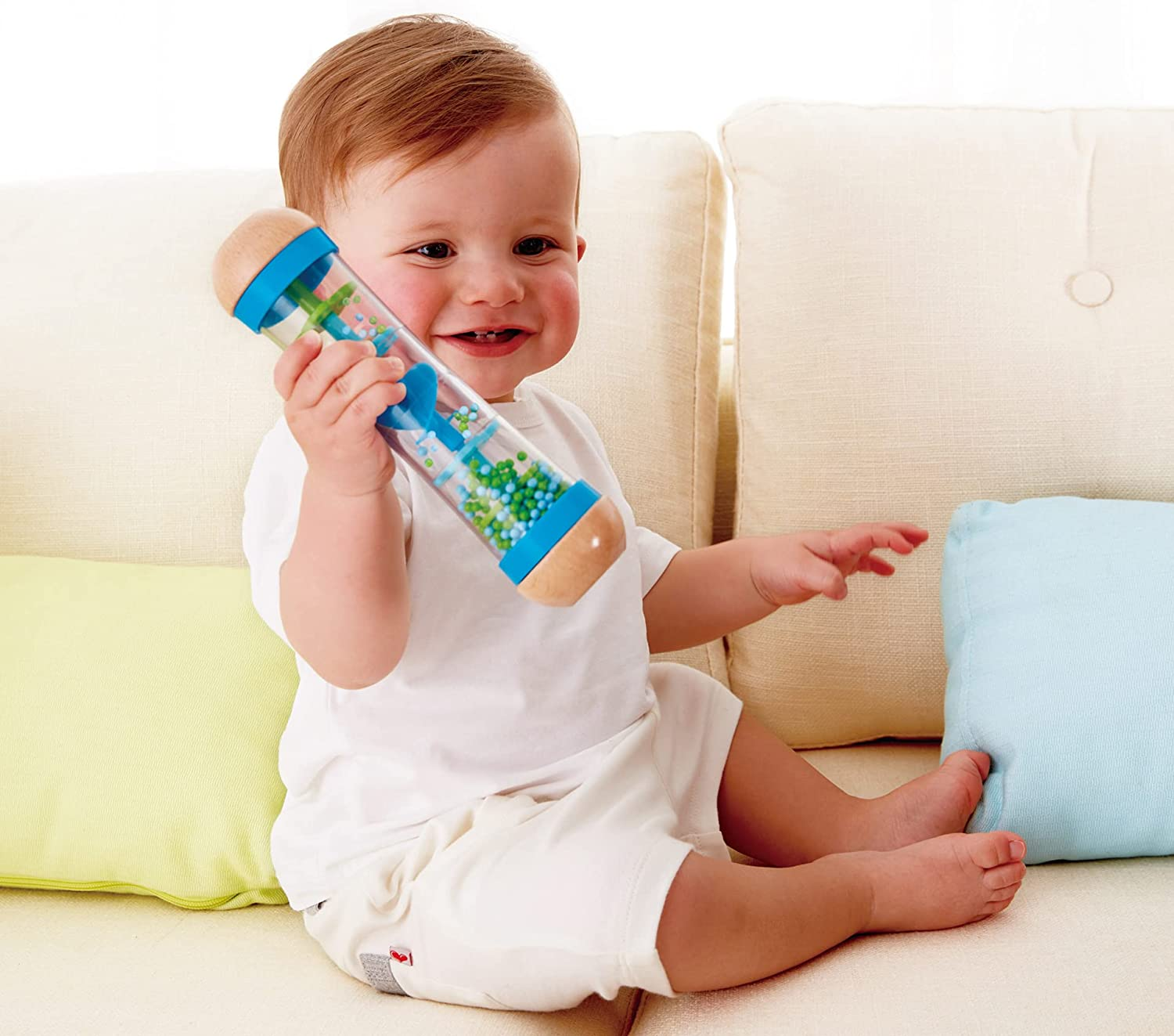 Hape Beaded Raindrops Rattle - Colorful Musical Toy for Kids | Blue | Perfect for Toddlers - Stimulates Senses with Rain Drop Sounds image number 6