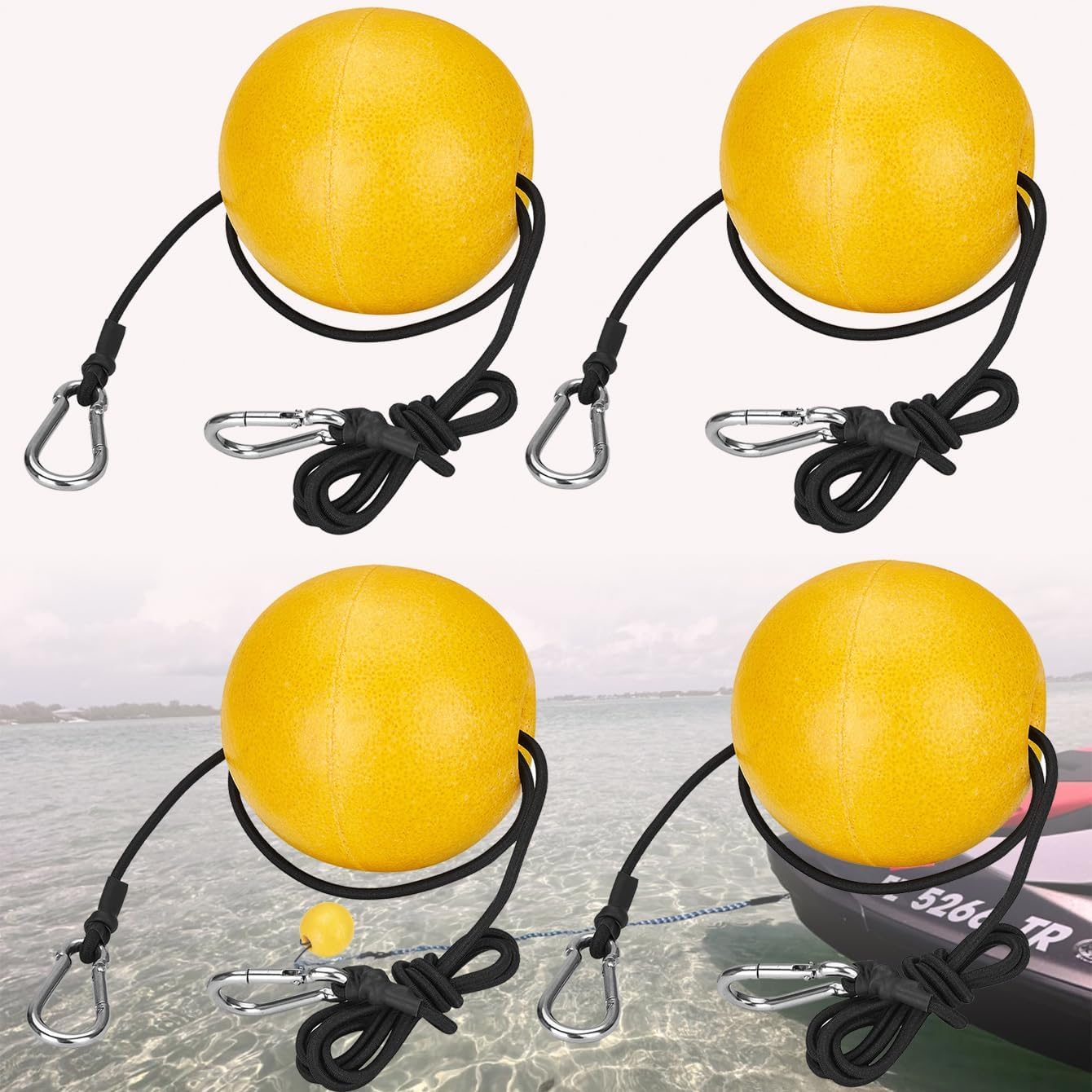 Anchor Buoy Float,2 or 4Pcs Crab Trap Floats Anchor Marker Buoy,High Visibility Buoy Float with 51" Bungee Cord & Clip