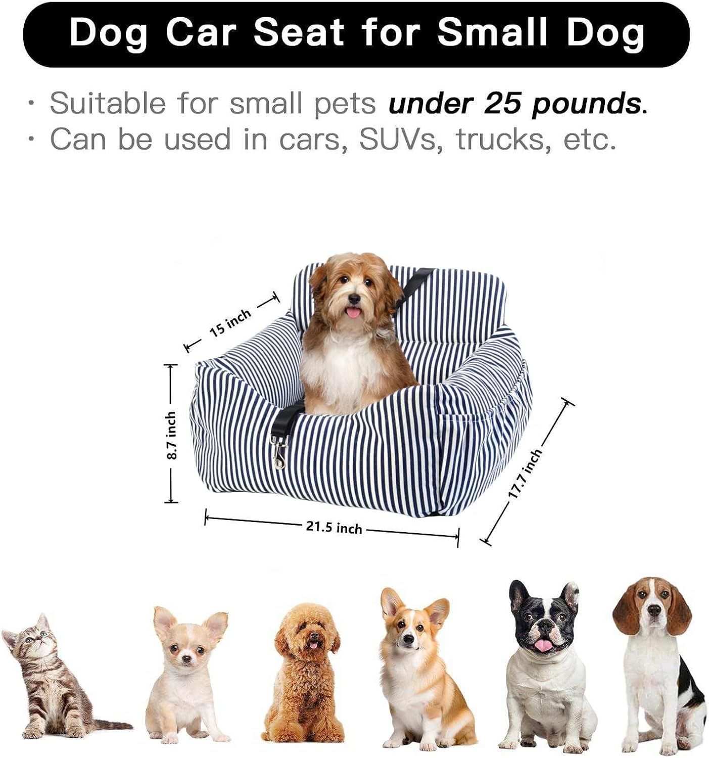 Dog Car Seat for Small Dogs, Detachable and Washable Pet Car Seat, Portable Dog Booster Seat,Dog Car Travel Carrier Bed with Storage Pockets and Clip-On Leash, Perfect for Pets up to 25Lbs image number 2