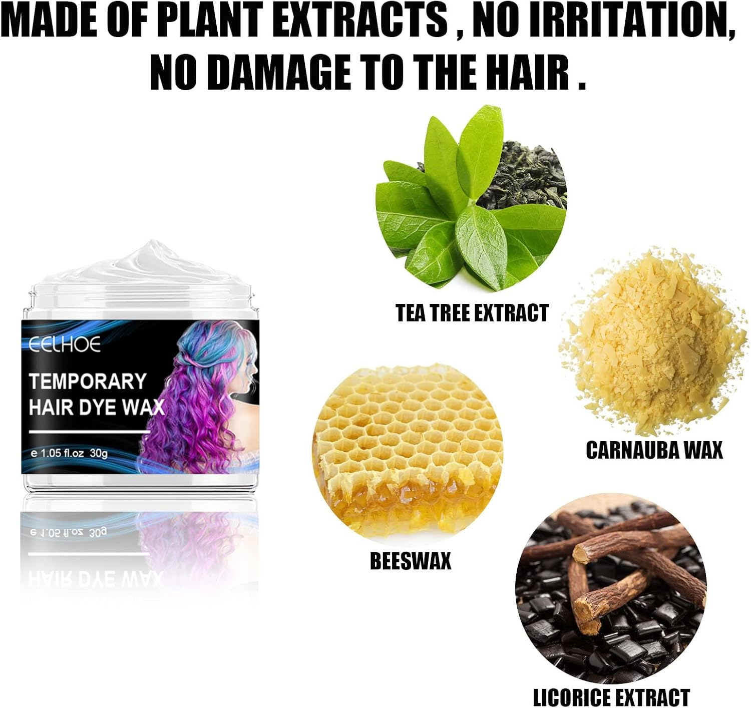 Cynamus Temporary Hair Colour, Hair Colour Wax, Temporary Hair Colour Mud, Temporary Hair Dye Men Women for DIY Hairstyle on Halloween Costume, for Carnival, Party, Christmas, 4 Colours Hair Mask