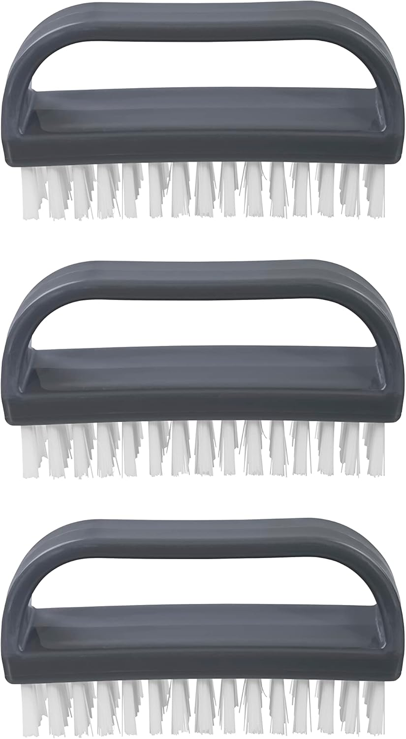 Superio Stiff Nail Brush with Handle 3 Pack Fingernail Scrub Cleaning Brushes for Toes and Nails, All-Purpose Cleaning Brush for Home, Kitchen, Work