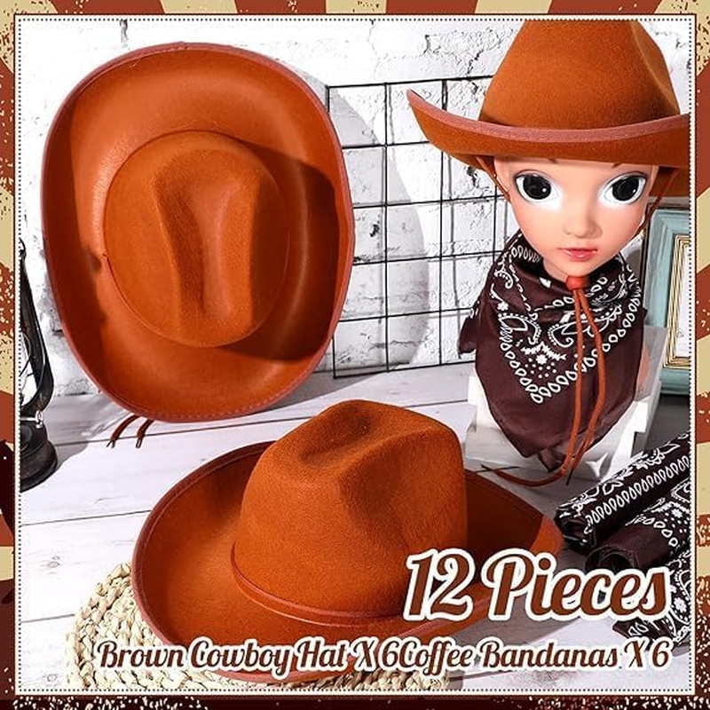 Miners2000 12 Pcs Adult Cowboy Hat for Women and Men Western Cowgirl Hats with Adjustable Drawstring and Cowboy Party Paisley Bandana - Black image number 5