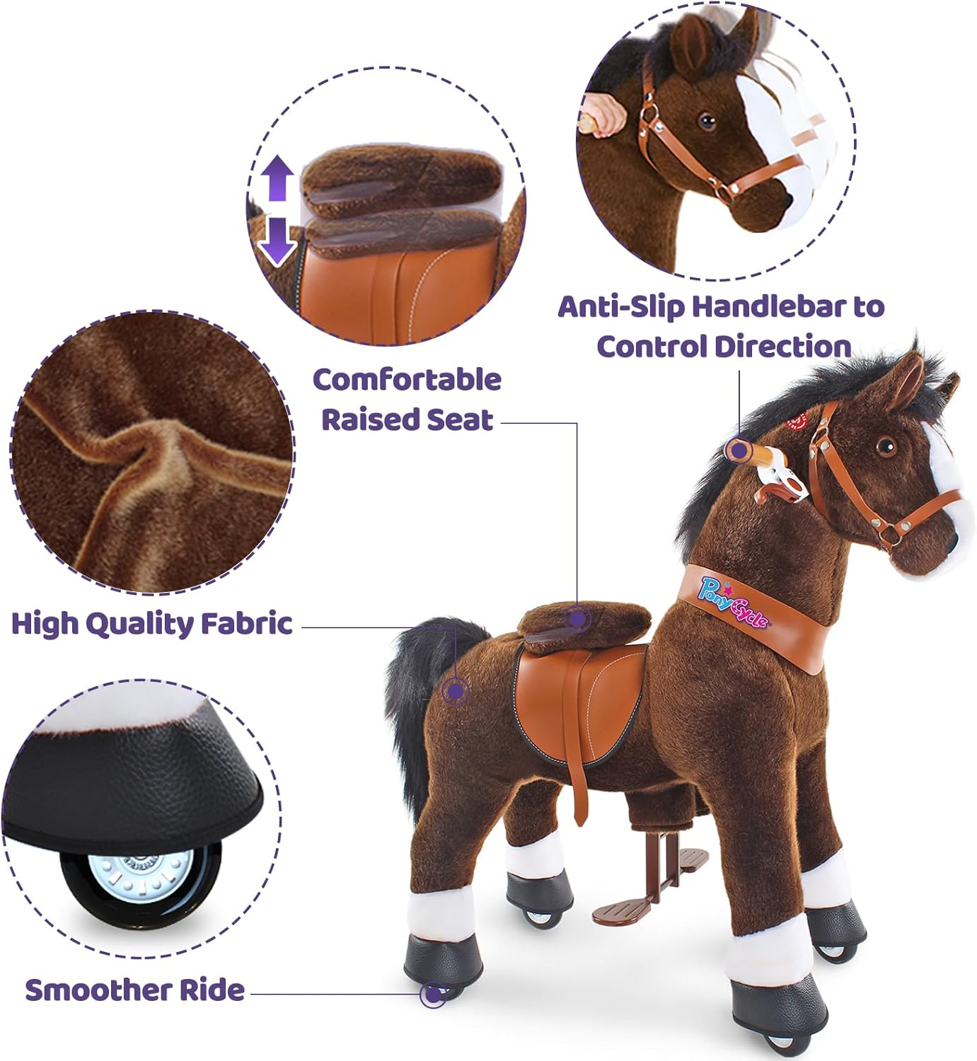 Ponycycle Authentic Horse Ride on Toy for Toddlers (With Brake/ 29.9" Height/ U3 for Age 3-5) Giddy up Horse Rides Chocolate Brown Ux321